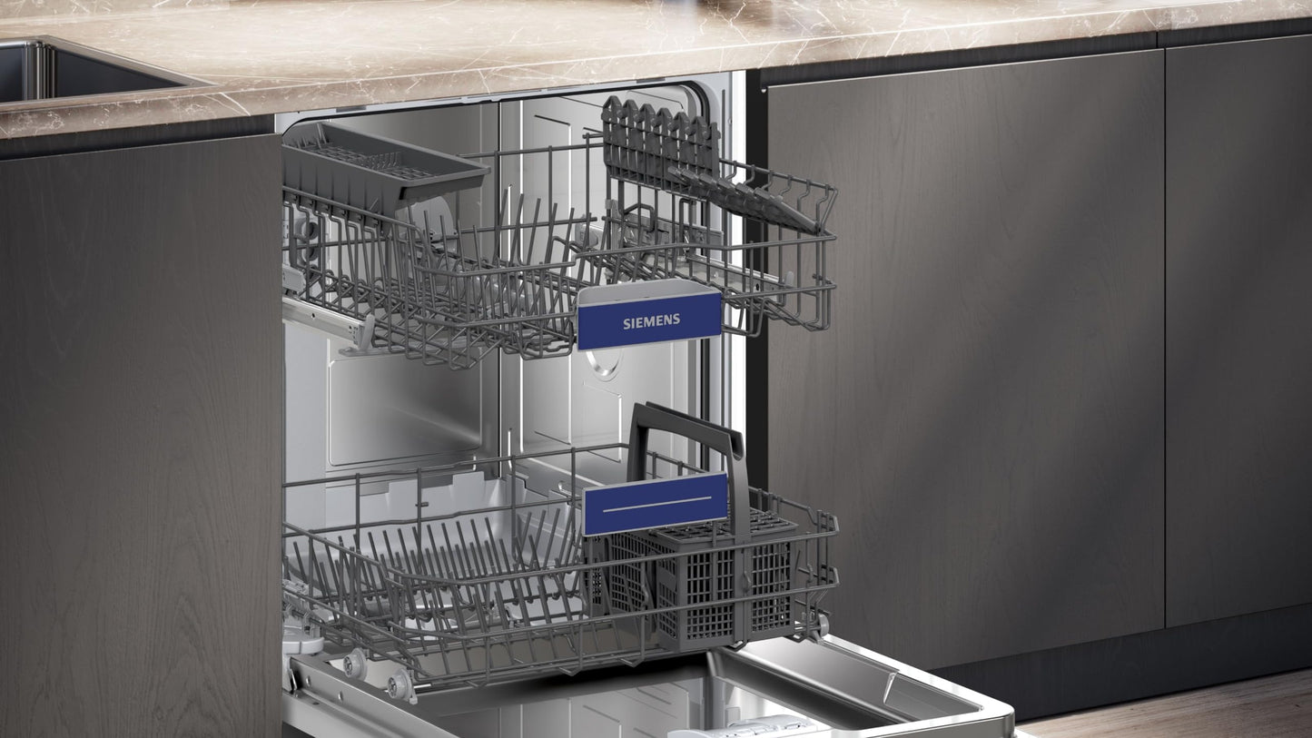 Siemens SN43ES06VE, iQ300 Smart Dishwasher, Undermount Dishwasher, 60 cm, Cutlery Drawer, Automatic Door Opening, Triple rackMatic, Particularly Quiet, intesiveZone, varioSpeed, aquaStop