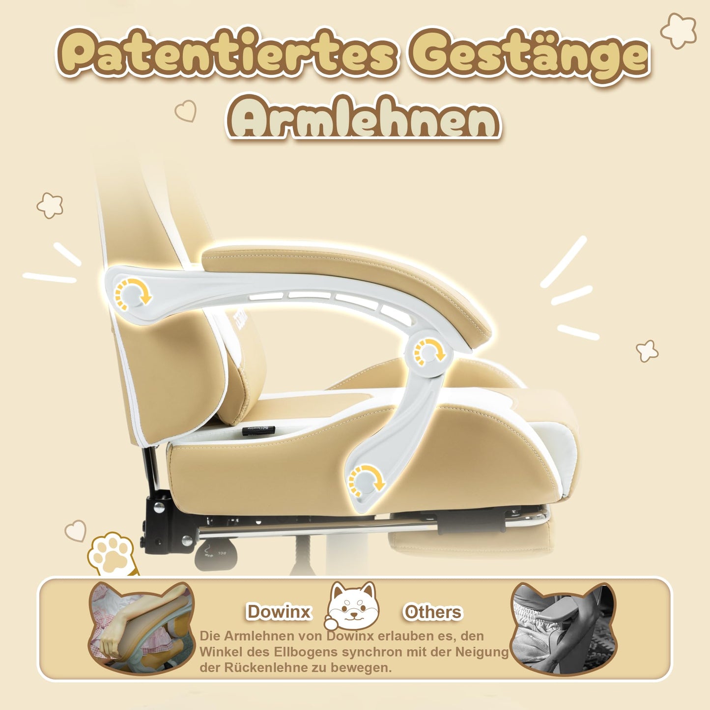 Dowinx Gaming Chair - Cute Cat Edition - Ergonomic Computer Chair with High Back and Lumbar Support, PU Leather, Footrest, Black