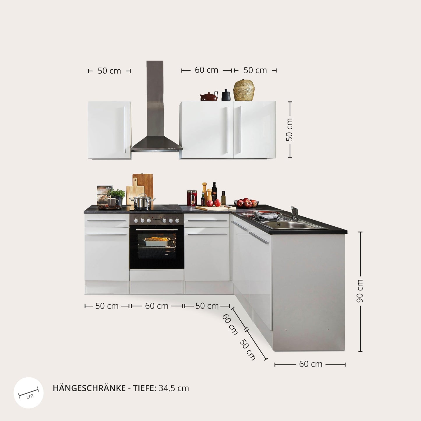 Jazz 8 Modern Corner Kitchen without Electrical Appliances in White High Gloss, Metallic Grey - Spacious Kitchen Unit in L-Shaped with Lots of Storage Space - 220 x 211 x 60 cm (W x H x D)