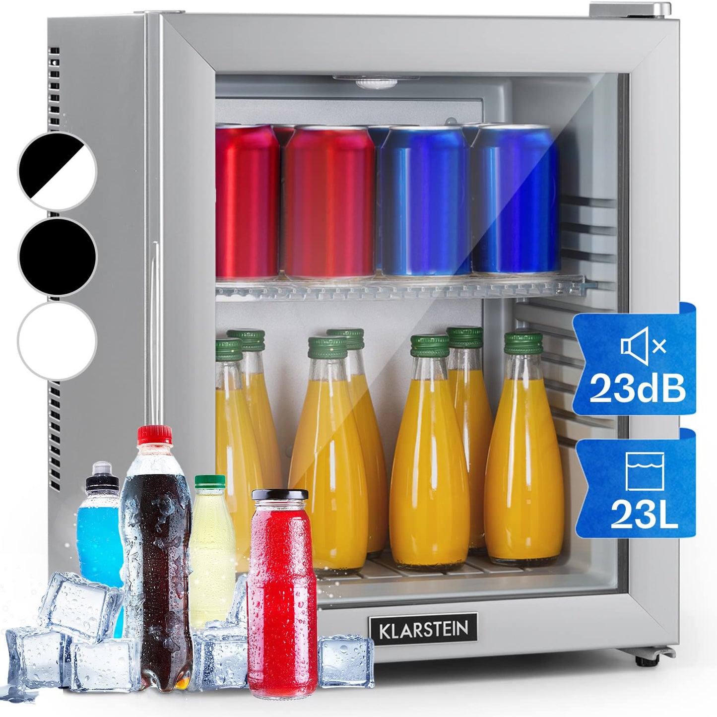 Klarstein Kühlschrank, Mini Kühlschrank mit Glastüre, Mini-Kühlschrank für Getränke, Snacks & Kosmetik, Kühlschrank Klein & Leise, Verstellbare Ablagen, Kleiner Skincare Kühlschrank 12-18°C, 23L