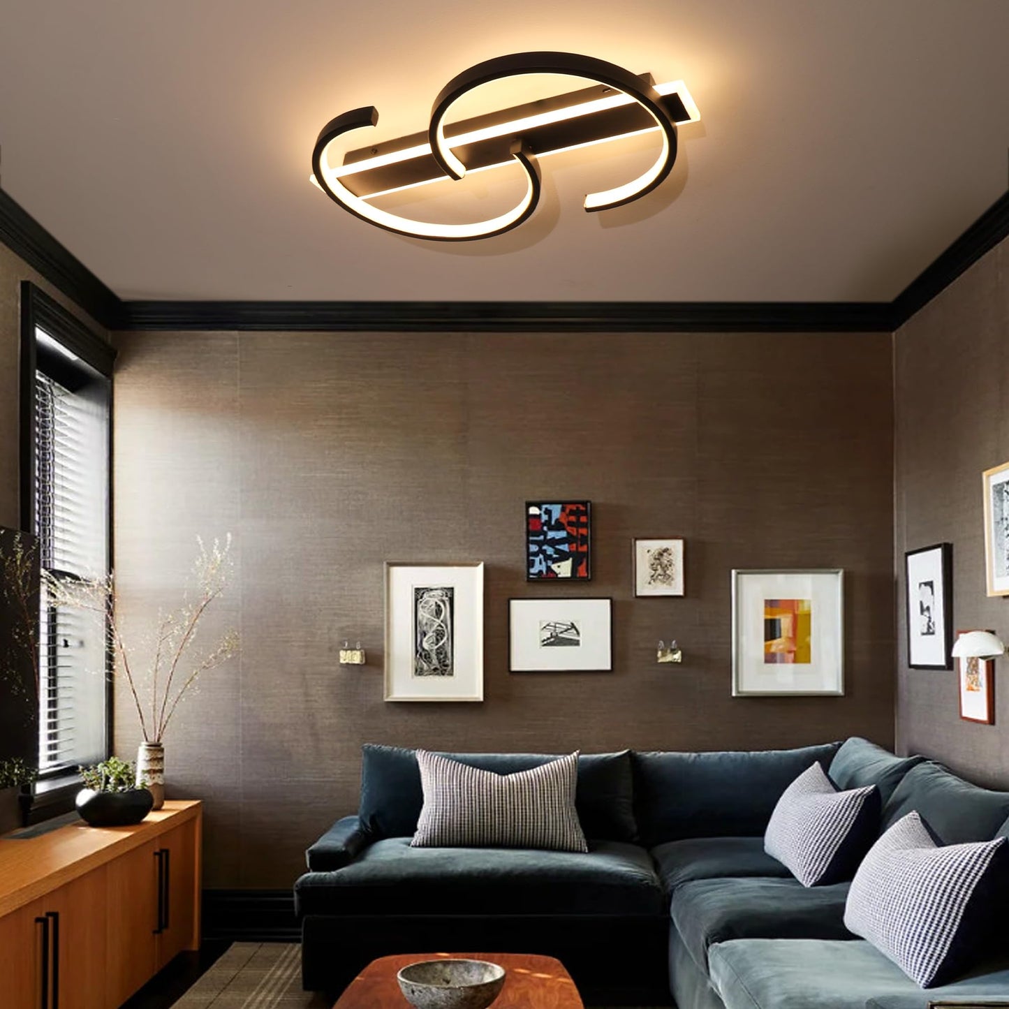 LUOLONG LED Deckenleuchte Dimmbar Deckenlampe Schwarz Wohnzimmerlampe 35W mit Fernbedienung 2-Ringen kreis Deckenleuchte Schlafzimmerlampe Arbeitzimmer Büro Modern Led deckenbeleuchtung-40cm Schwarz