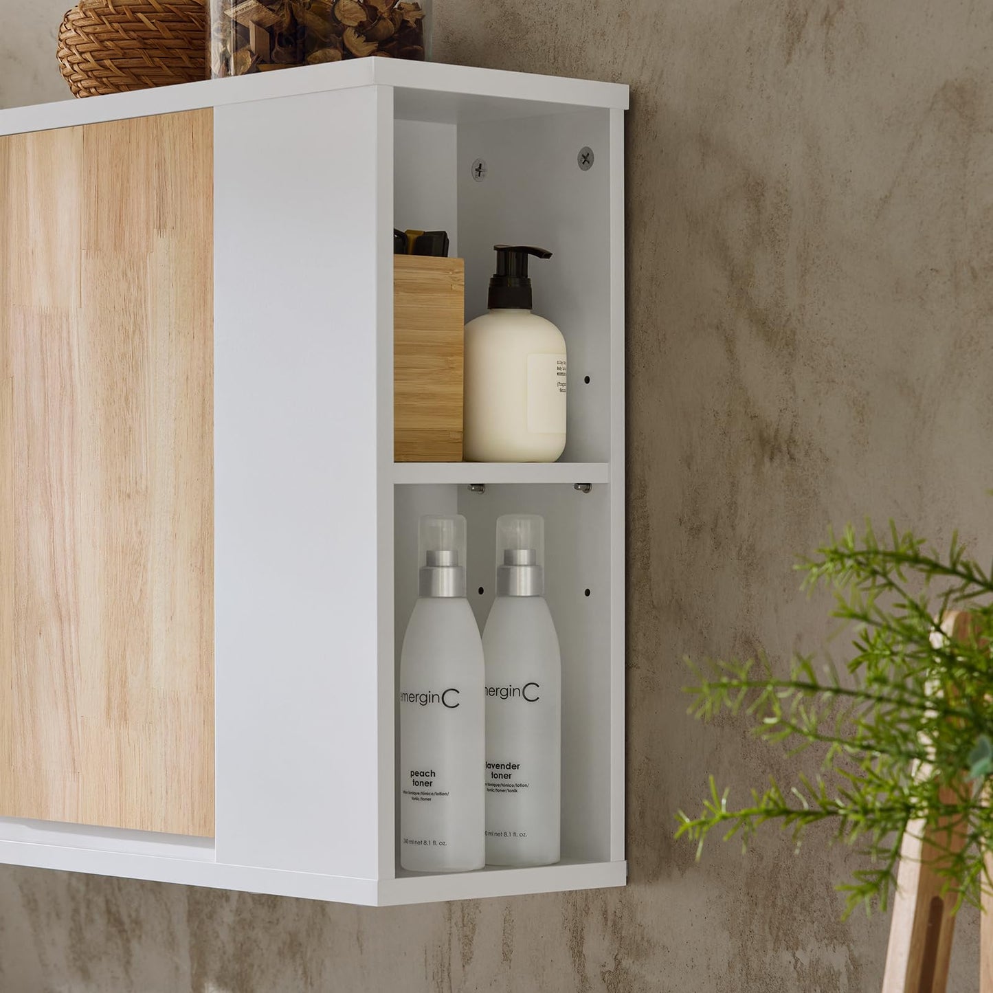 SoBuy BZR75-W Vanity Unit Bathroom Furniture - Bathroom Cabinet with Siphon Cut-Out, 2 Doors & 2 Open Compartments - Space-Saving Vanity Unit, White / Natural 60 x 60 x 29 cm