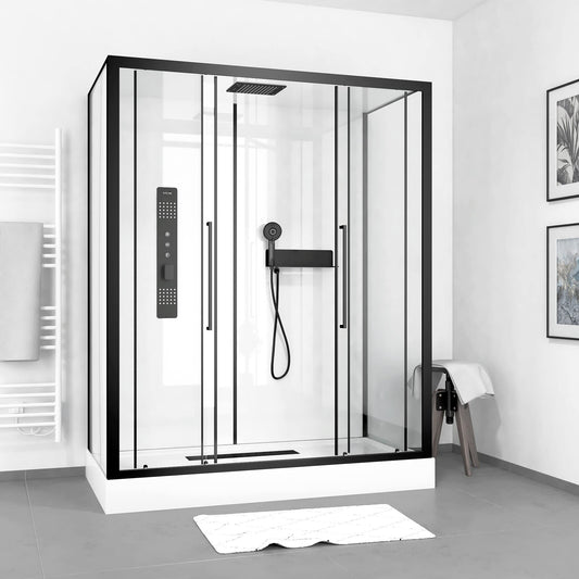 MARWELL White Urban Shower Cubicle XXL 85 x 160 x 215 cm Complete Set Including Shower Tray and Fitting High-Quality Aluminium Profile System