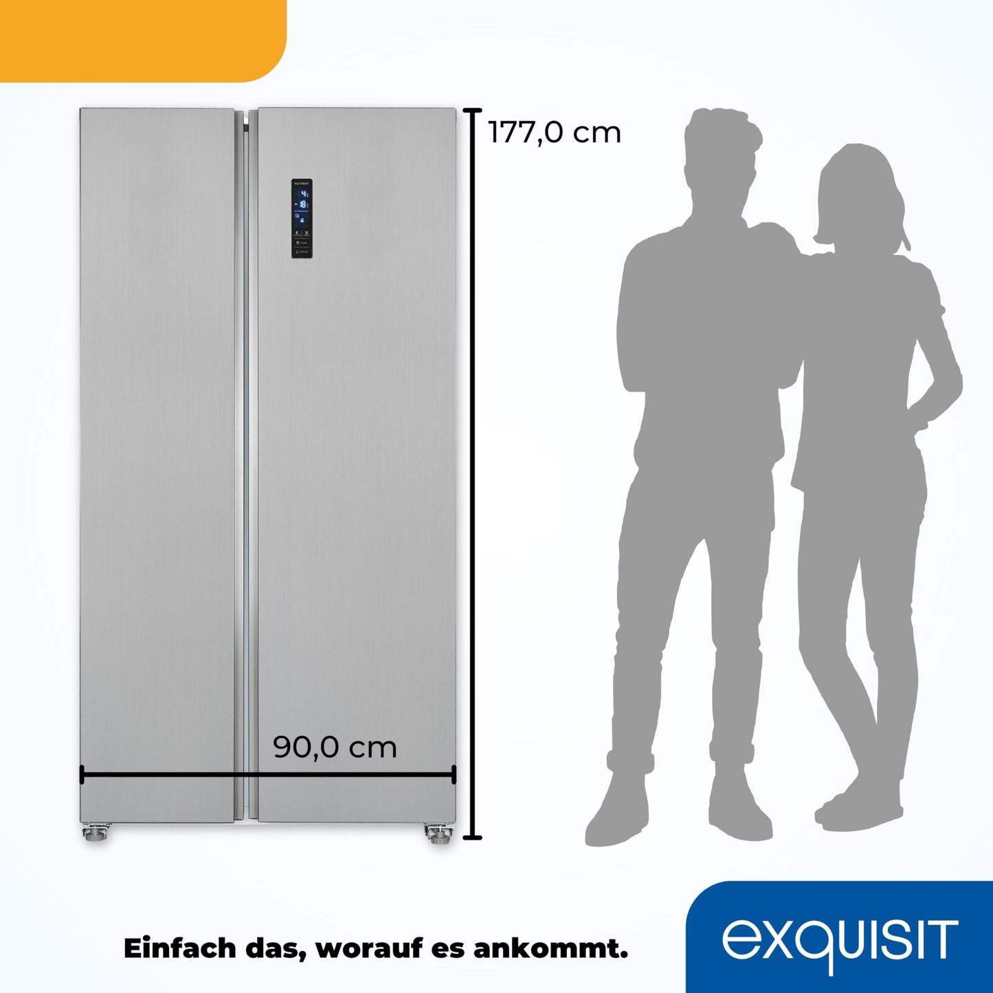 Exquisit Side-by-Side Fridge, Fridge-Freezer, NoFrost, 442 Litres, Quick Freeze, Alarm, 4-Star Freezer, LED Display, SBS546-040E inoxlook-az