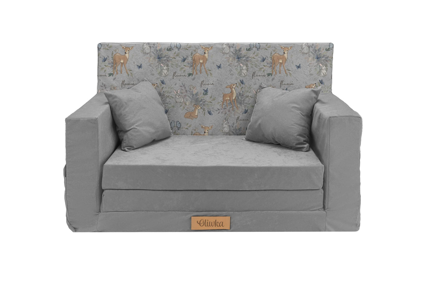 Flumi Personalised Children's/Teenager's Couch/Armchair/Sofa Bed, with Engraving of Child's Name, Play Sofa, Sleeping Chair, Bed Function, Children's Furniture, 92 x 40 x 60 cm, Microfibre (Grey)