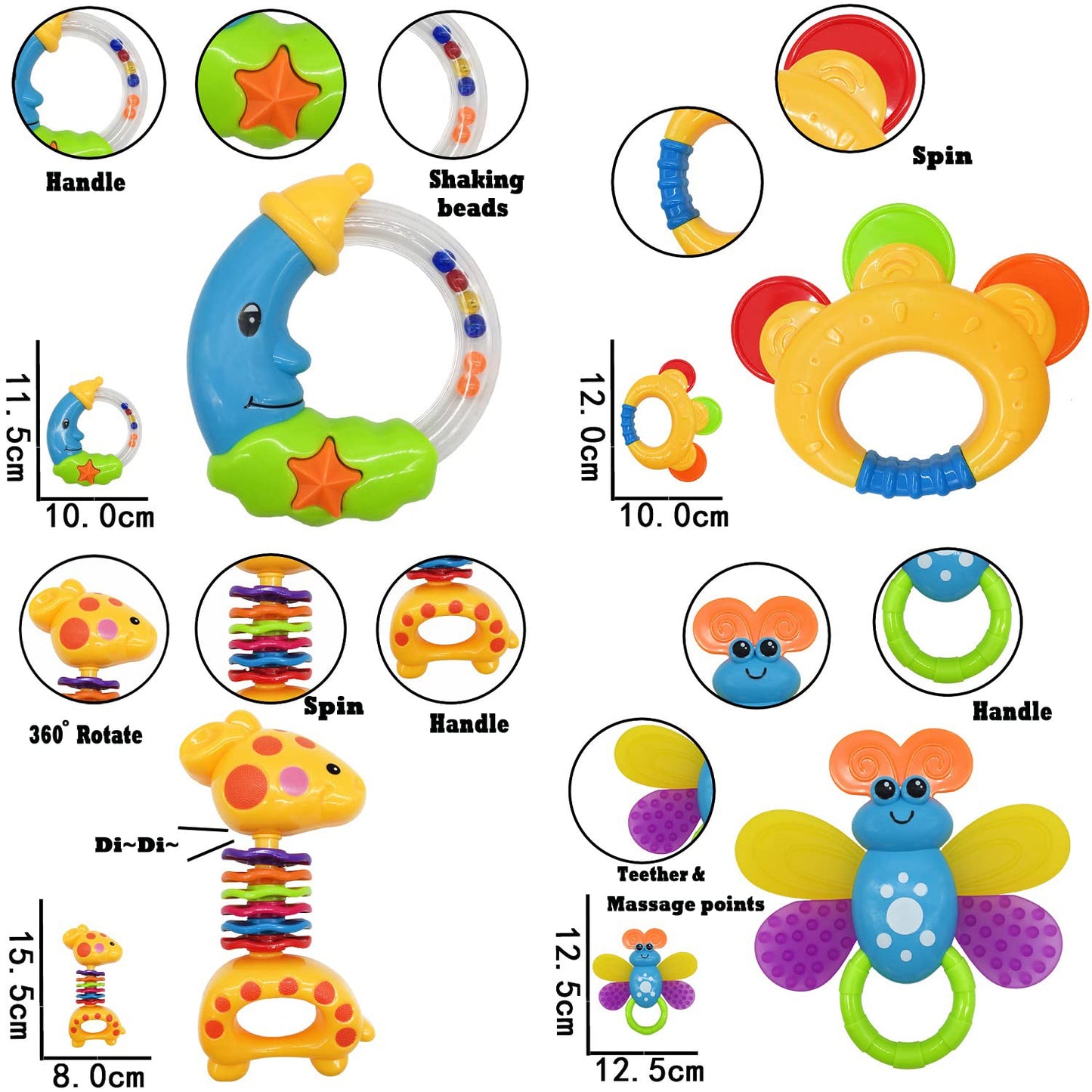 AIVIAI Baby Rattle Teething Ring Set Baby Toy 6 Months Baby Toy from 3 6 9 12 Months Shaker Grab Rattle Newborn Toy Musical Rattles for Babies and Toddlers Gift (11 Pieces)