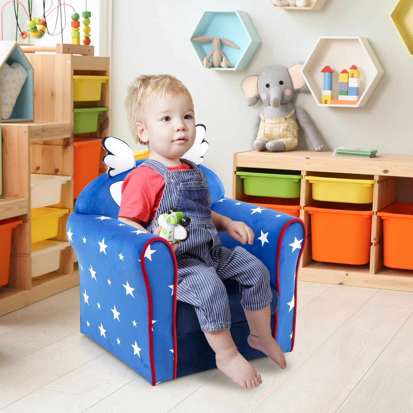 COSTWAY Children's Armchair Children's Sofa Children's Couch Baby Chair for Girls and Boys Children's Furniture Children's Chair Foam (Spaceship)