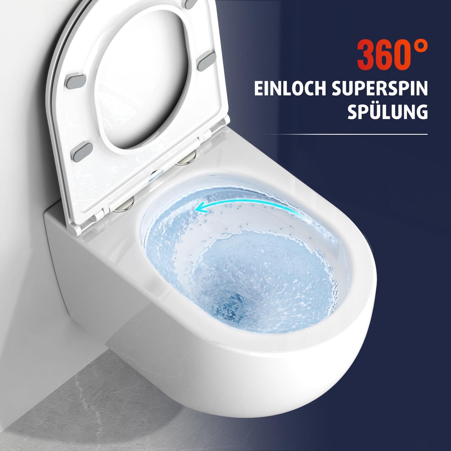Rainsworth Spülrandlos Wand-WC Tiefspül Toilette - Hänge Toiletten mit effizienter Spültechnik, Kloschüssel inklusive WC-Sitz mit Absenkautomatik und Schnellspanner, Weiß, 48,5 cm lang