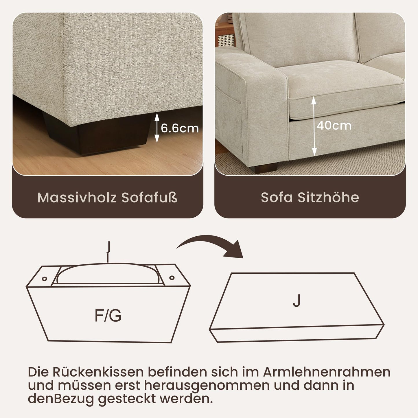 DUANDUAN 250CM Convertible Sektionssofa Couch mit Chaise Lagerung, Moderne L-förmige Reversible Design, Bequeme Chenille Stoff, abnehmbare Kissenbezüge USB Typ-C Ports Wohnzimmer(Beige)