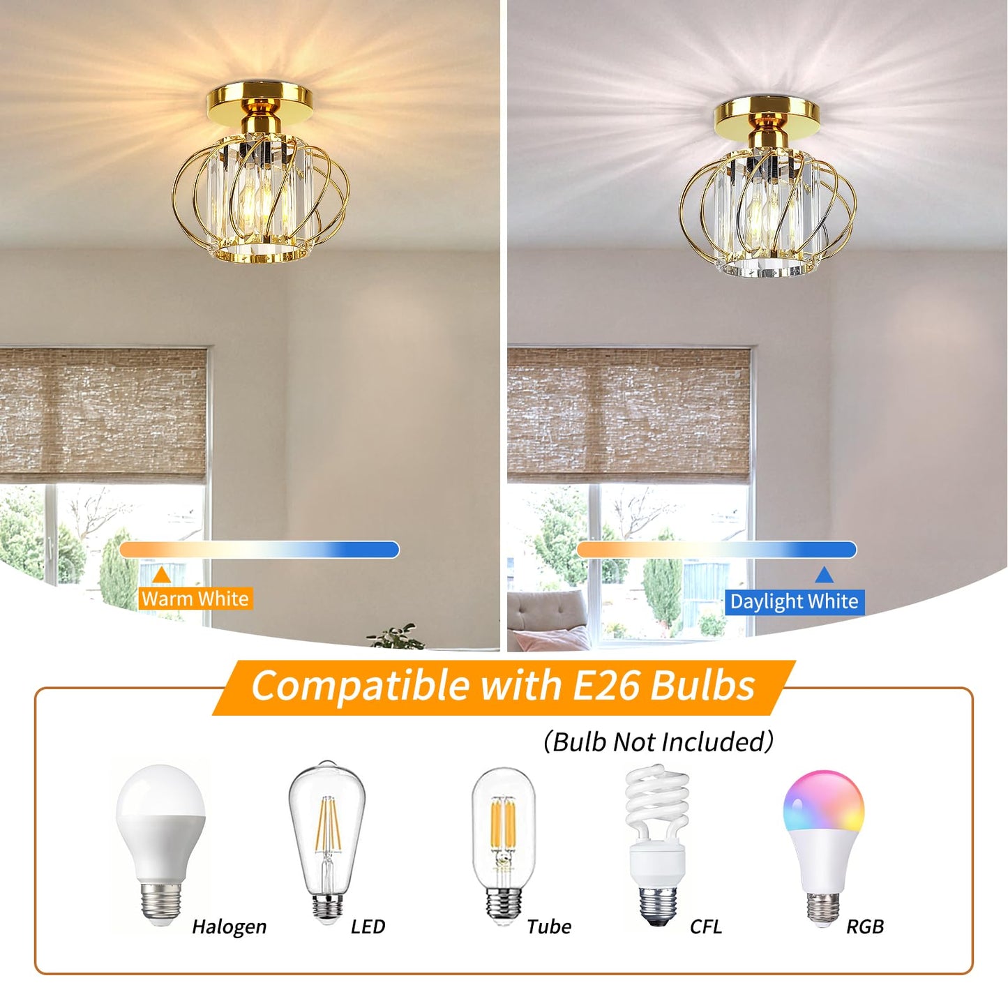 FRIDEKO HOME Modern Kronleuchter Kristall Deckenleuchte Gold,Kleine Kristall Deckenlampe E27 Fassung für Wohnzimmer Schlafzimmer Küche Flur,Ø23cm