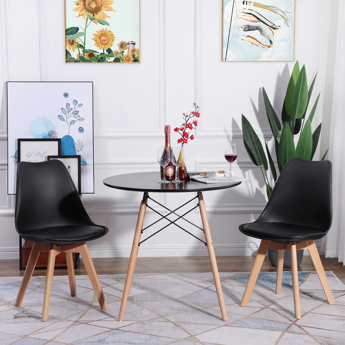 FURNITABLE Round Dining Room Table with 4 White Chairs Dining Room Set for Dining Room Kitchen Living Room