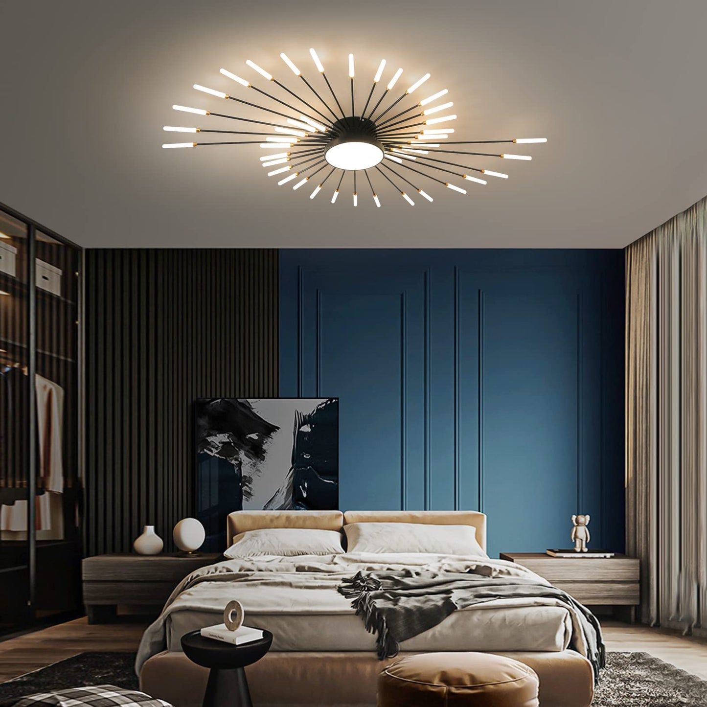 minifair Moderne LED-Deckenleuchte, 12 + 1 Köpfe, halbbündige Deckenleuchte, goldene Kronleuchter, Deckenbeleuchtung für Schlafzimmer, Wohnzimmer, Küche, Esszimmer, Restaurant