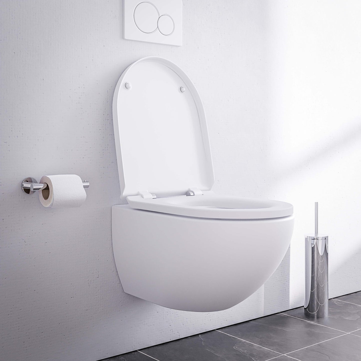 BERNSTEIN® Design Wand WC spülrandlos spülrandloses Hänge WC Set Toilette mit abnehmbareren Deckel Hängetoilette WC ohne Spülrand E-9030 Farbe: Weiß glänzend