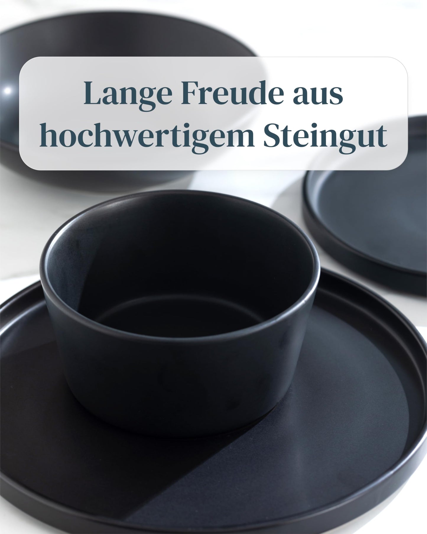 Steingut Geschirrset 6 Personen Manhattan 24 tlg. TESTSIEGER, Cooles Urbanes Steingut Geschirr Set, Schüssel- und Teller Set, Tafelservice 6 Personen, Geschirrsets Pure Living in matt Schwarz