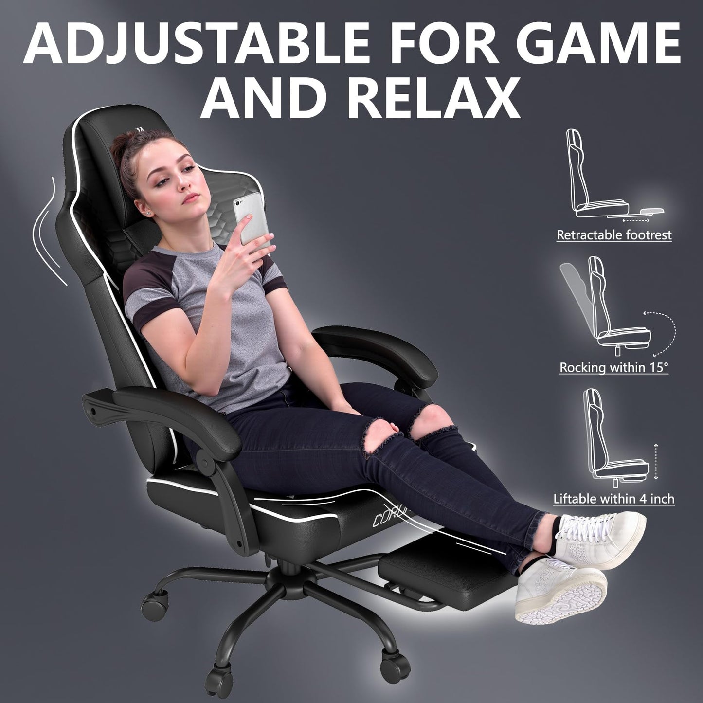 NSMAZXO Gaming Stuhl Ergonomisch mit Verstellbarer Rückenlehne & 360° Drehfunktion - Bürostuhl für Erwachsene/Jugendliche 150KG,PC-Stuhl Stoff in Grün für Homeoffice/Gaming