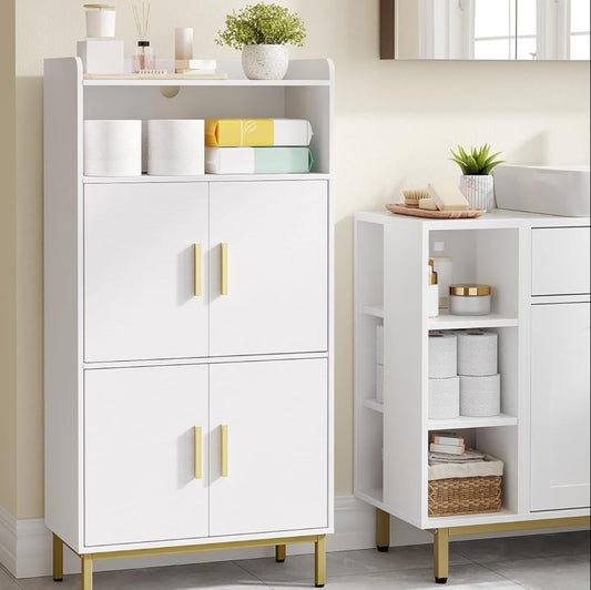 Hzuaneri SC45613G Bathroom Cabinet, Kitchen Cabinet, Storage Cabinet, 4 Doors and 1 Open Area, Adjustable Shelf, Bathroom, Living Room, Study, 30 x 60 x 120 cm, White