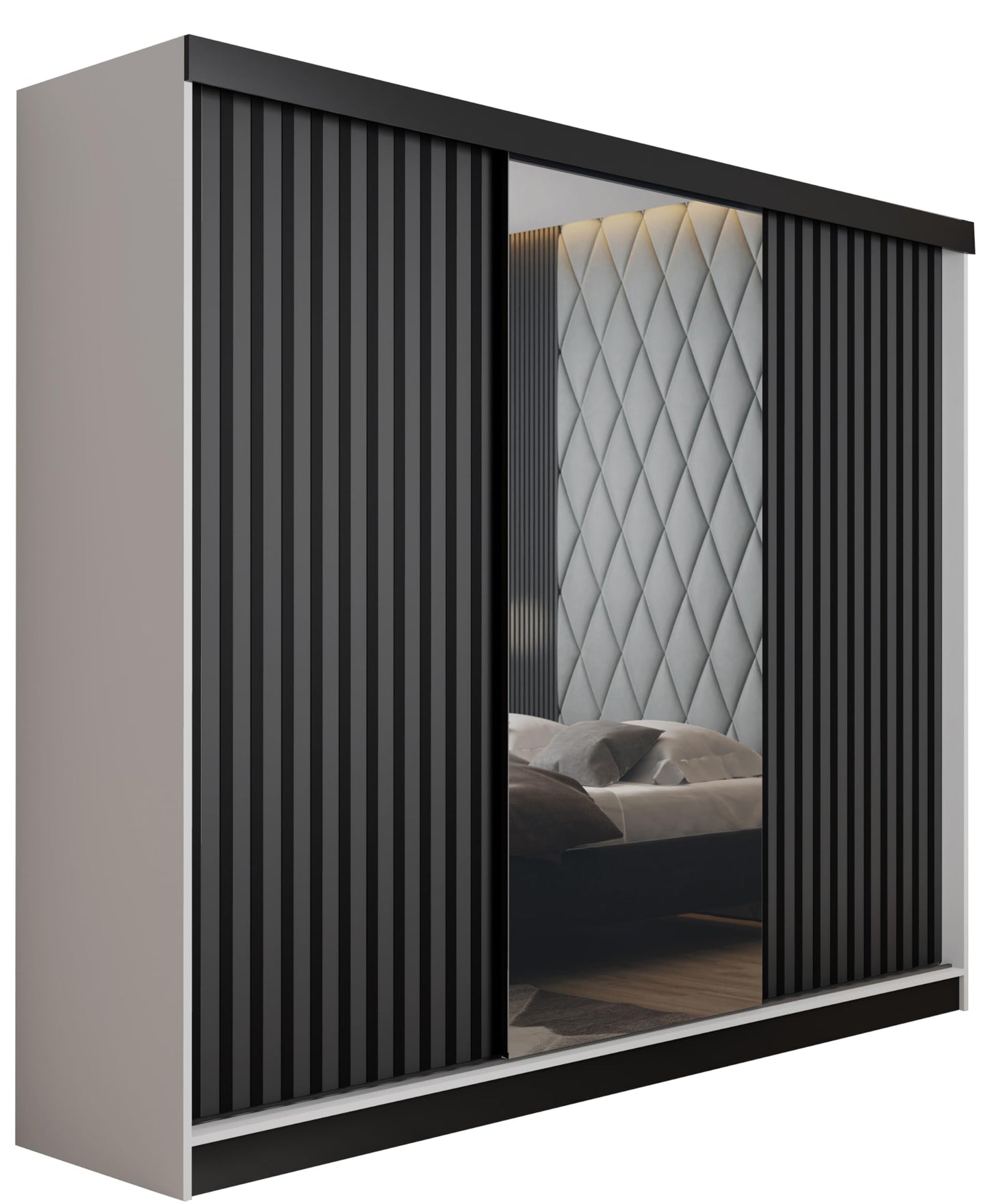 KIER FURNITURE Mehrzweckschrank Malani 200 Schiebetürenschrank - Eleganter Kleiderschrank Schrank Garderobe Spiegel - Wohnzimmerschrank Schiebetüren - Graphit Anthrazit 200x205x59 cm