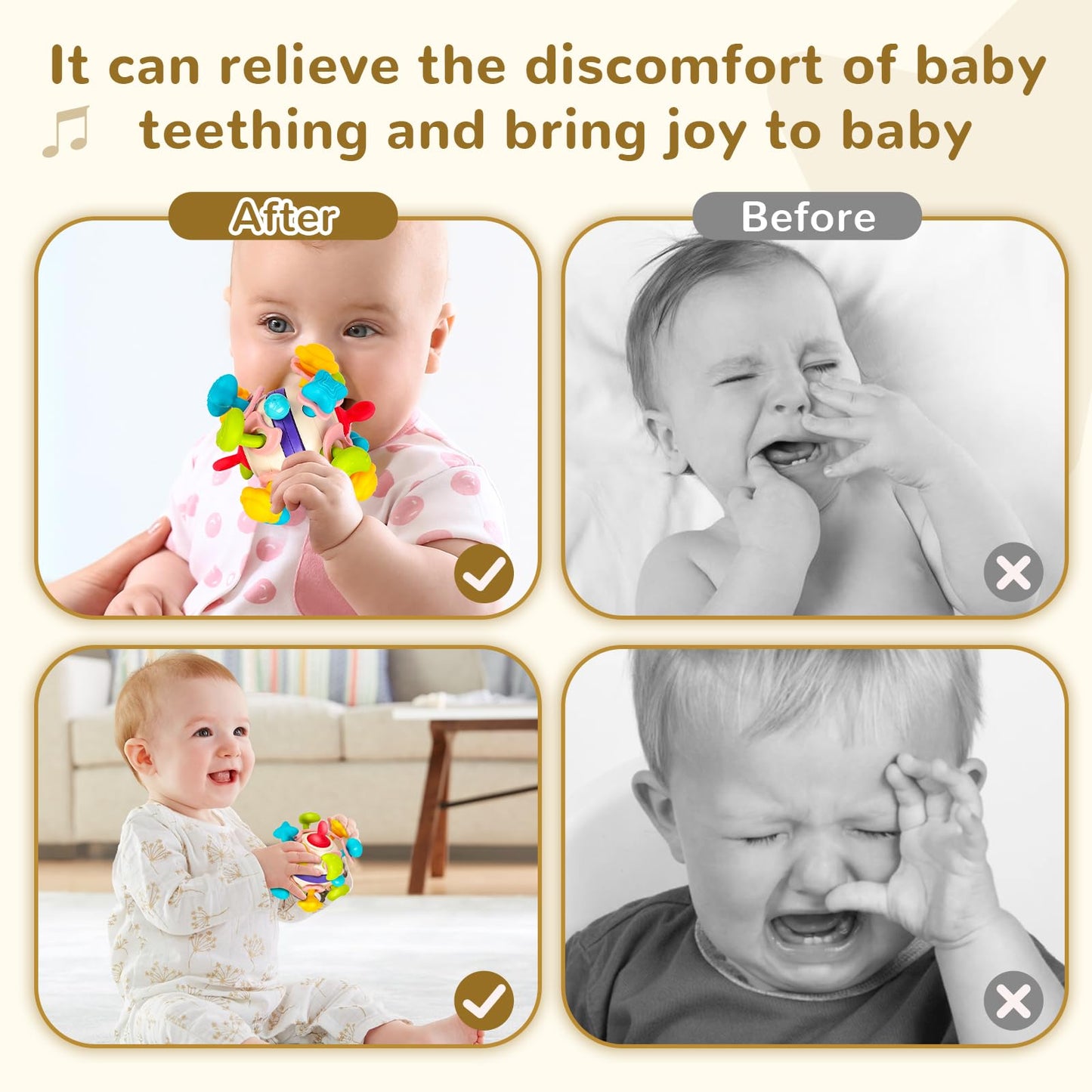 Grab Ball Baby Toy, Sensory Teether Toys, Silicone Teether Motor Skills Toy, Montessori Early Education, Baby Rattle Baby Toy for Babies 3-18 Months