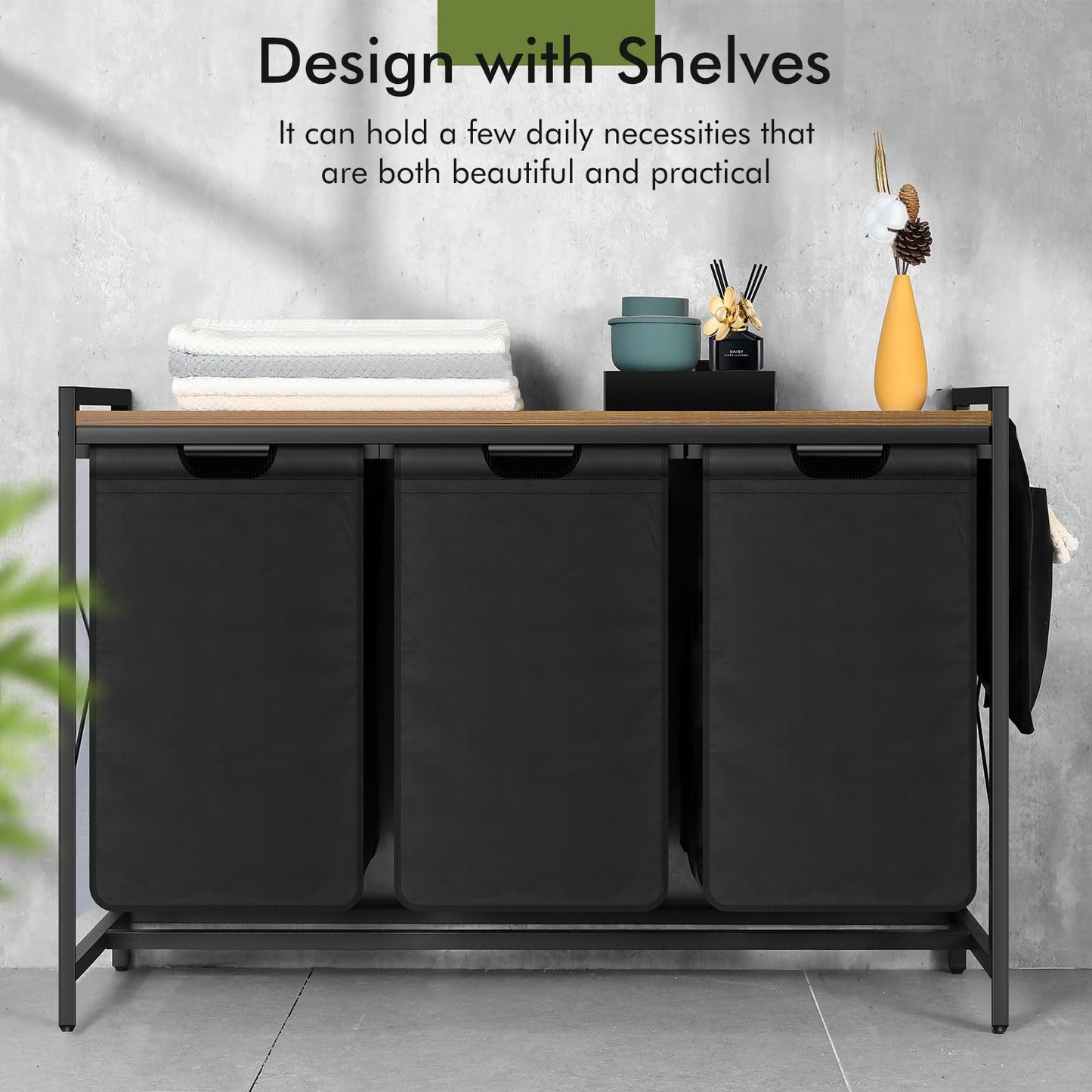 Laundry Basket, 3 Compartments, Laundry Hamper with Shelf, Total Capacity 160 L, Oxford Fabric Laundry Bag, Extendable, Removable, Laundry Box with Side Pockets and X-Shape Holder (3