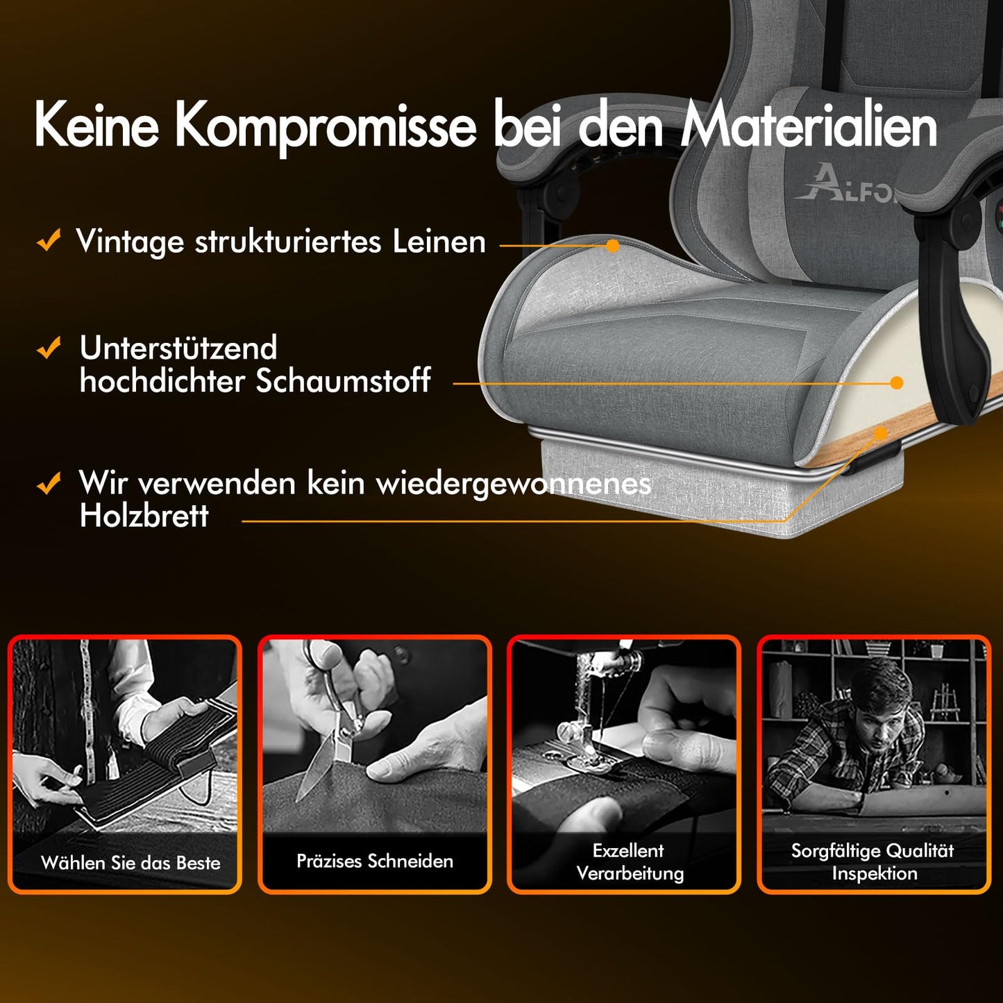 ALFORDSON Gaming-Stuhl mit Massage-Lendenwirbelkissen, ergonomischer Gamer-Racer-Stuhl mit Verstellbarer Rückenlehne, Drehstuhl mit Fußstütze, höhenverstellbar, Schwarz
