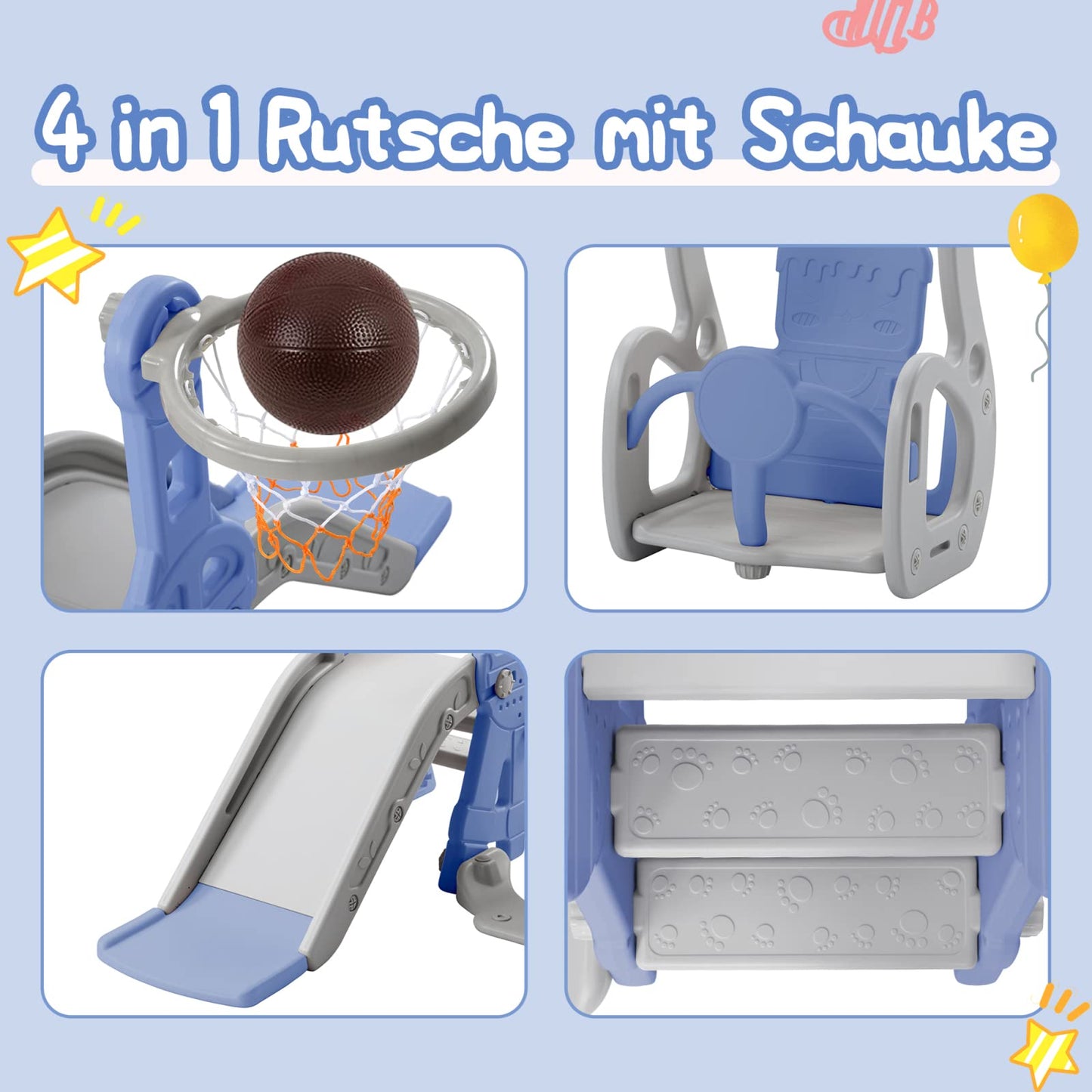 DADEA 6 in 1 Kinderrutsche mit Korb, Rutsche und Schaukel für Kinder im Freien Grün, 150 × 150 × 115 cm, Babyschaukel und Rutsche für Kinder zu Hause Schaukel Kinderrutsche, Grün