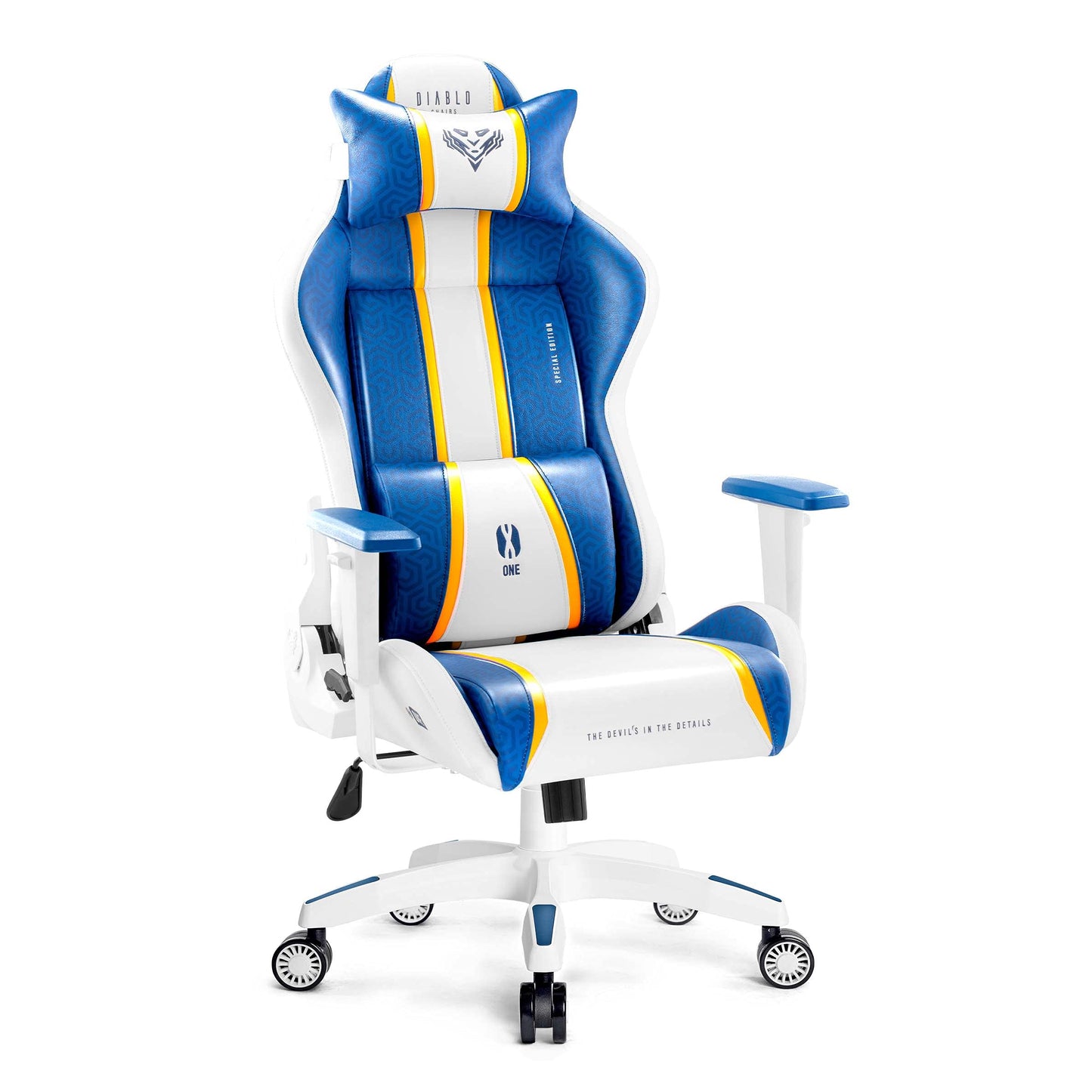 Diablo X-One 2.0 Gaming Stuhl Gamer Chair Bürostuhl Schreibtischstuhl Verstellbare Armlehnen Ergonomisches Design Nacken/-Lendenkissen Wippfunktion Aqua Blue Normal (L)