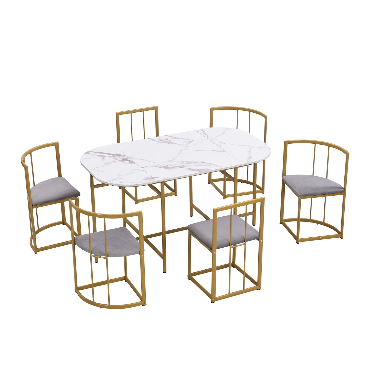 Gegtuon Esstisch 7 teilig für 6 Personen 140x80x76cm, Esstisch Rund mit 6 Stühlen und Tisch, Modern Küchentisch Metallgestell mit Rückenlehne, Essgruppe für Esszimmer Wohnzimmer Küche, Schwarz