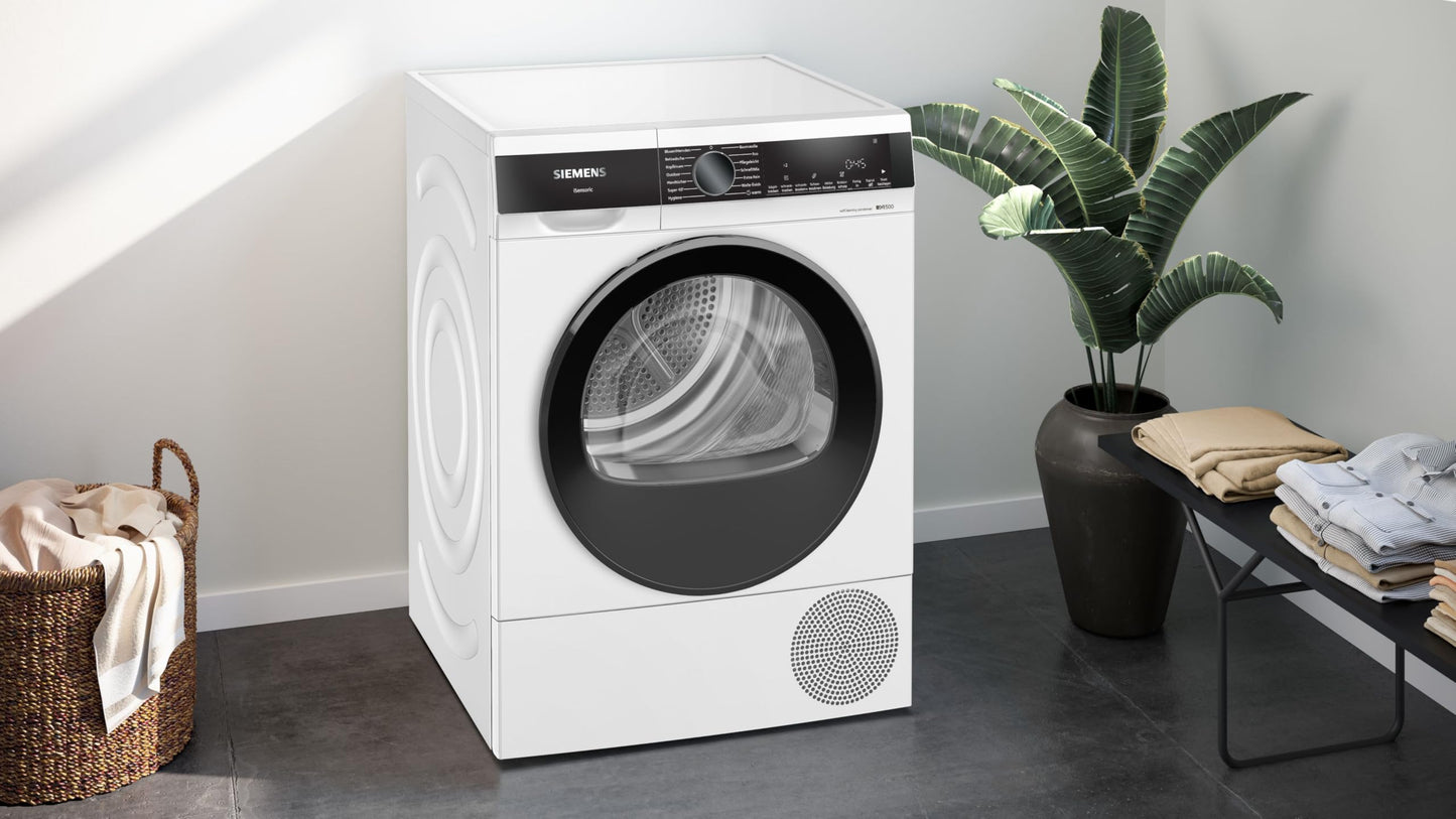 Siemens WQ35B2B30 Wäschetrockner iQ700, Wärmepumpentrockner mit 8kg Fassungsvermögen, directTouch LED-Display, autoDry, Outdoor-Programm, Home-Connect, Weiß, 60cm