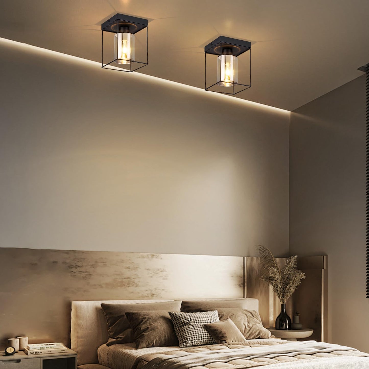 CBJKTX Ceiling Light Living Room Ceiling Light Glass - 4 Bulbs E27 Vintage Black Dining Room Lamp Industrial Style Metal Ceiling Retro Living Room Lamp for Bedroom Dining Room Kitchen (Light Bulb Not