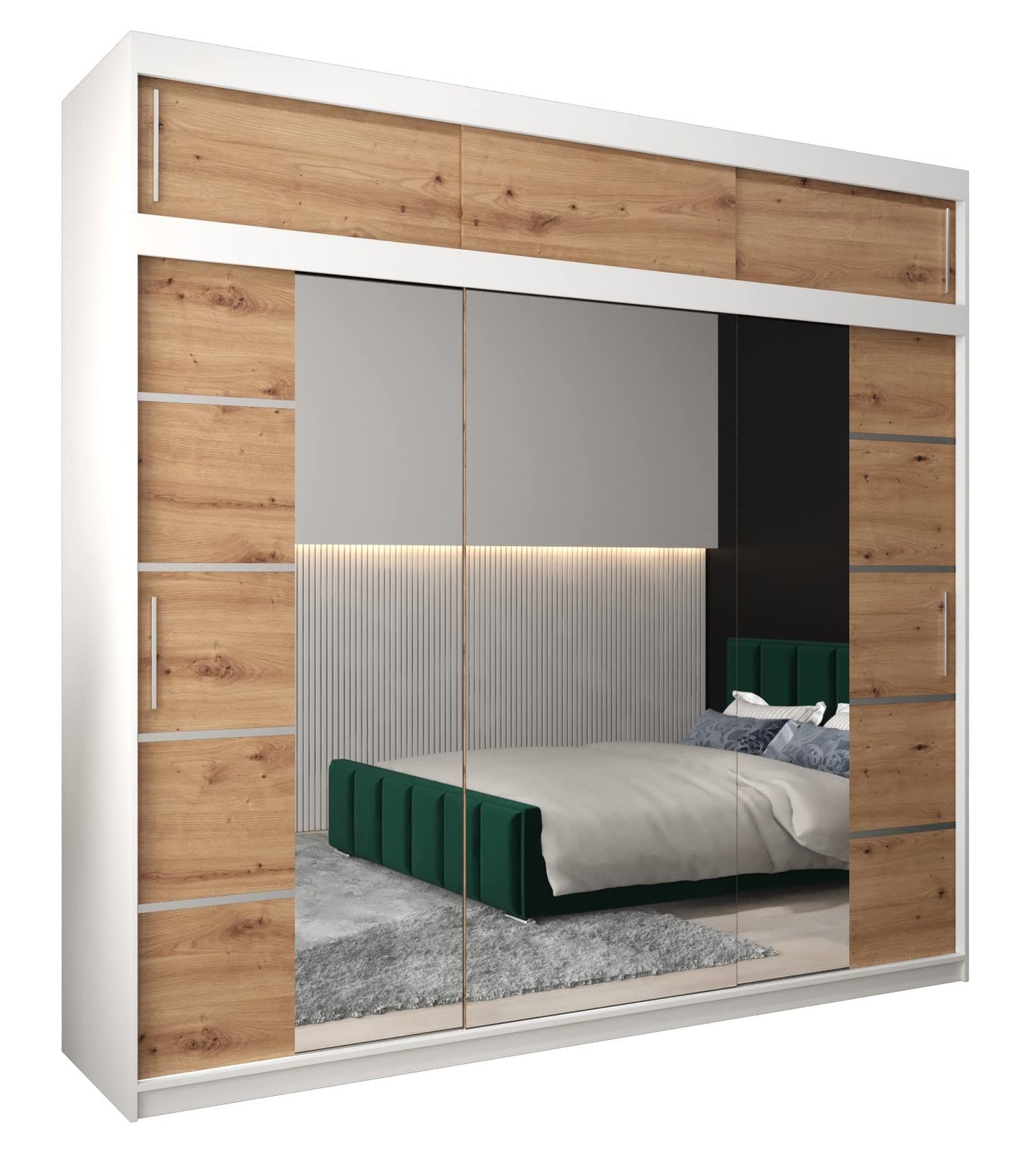 MEBLE KRYSPOL Verona 4 250 Bedroom Wardrobe Sliding Doors Cabinet with Mirror Wardrobe with Mirror Sliding Door Wardrobe Sliding Doors - 250 x 240 x 62 cm - Sonoma with Extension