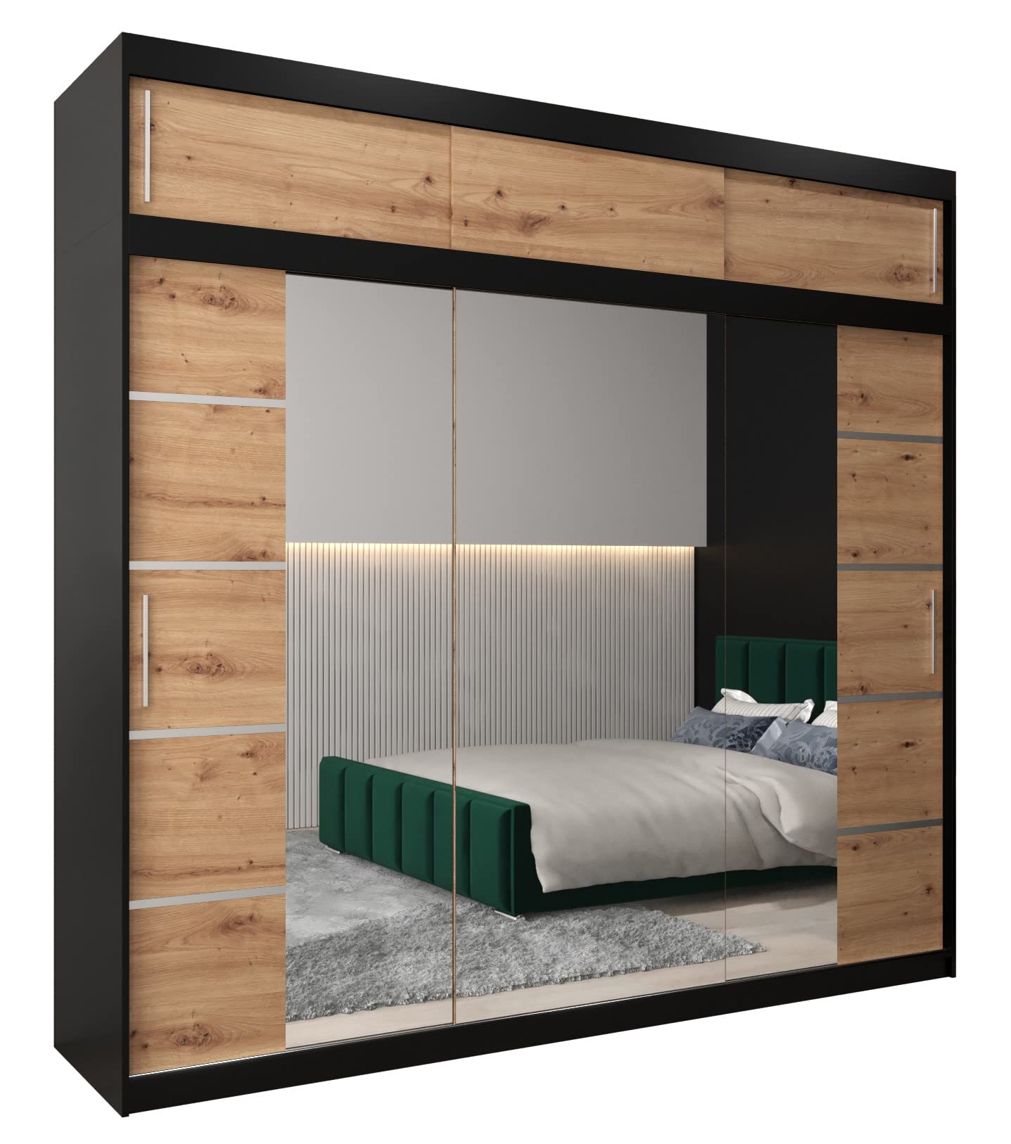 MEBLE KRYSPOL Verona 4 250 Bedroom Wardrobe Sliding Doors Cabinet with Mirror Wardrobe with Mirror Sliding Door Wardrobe Sliding Doors - 250 x 240 x 62 cm - Sonoma with Extension