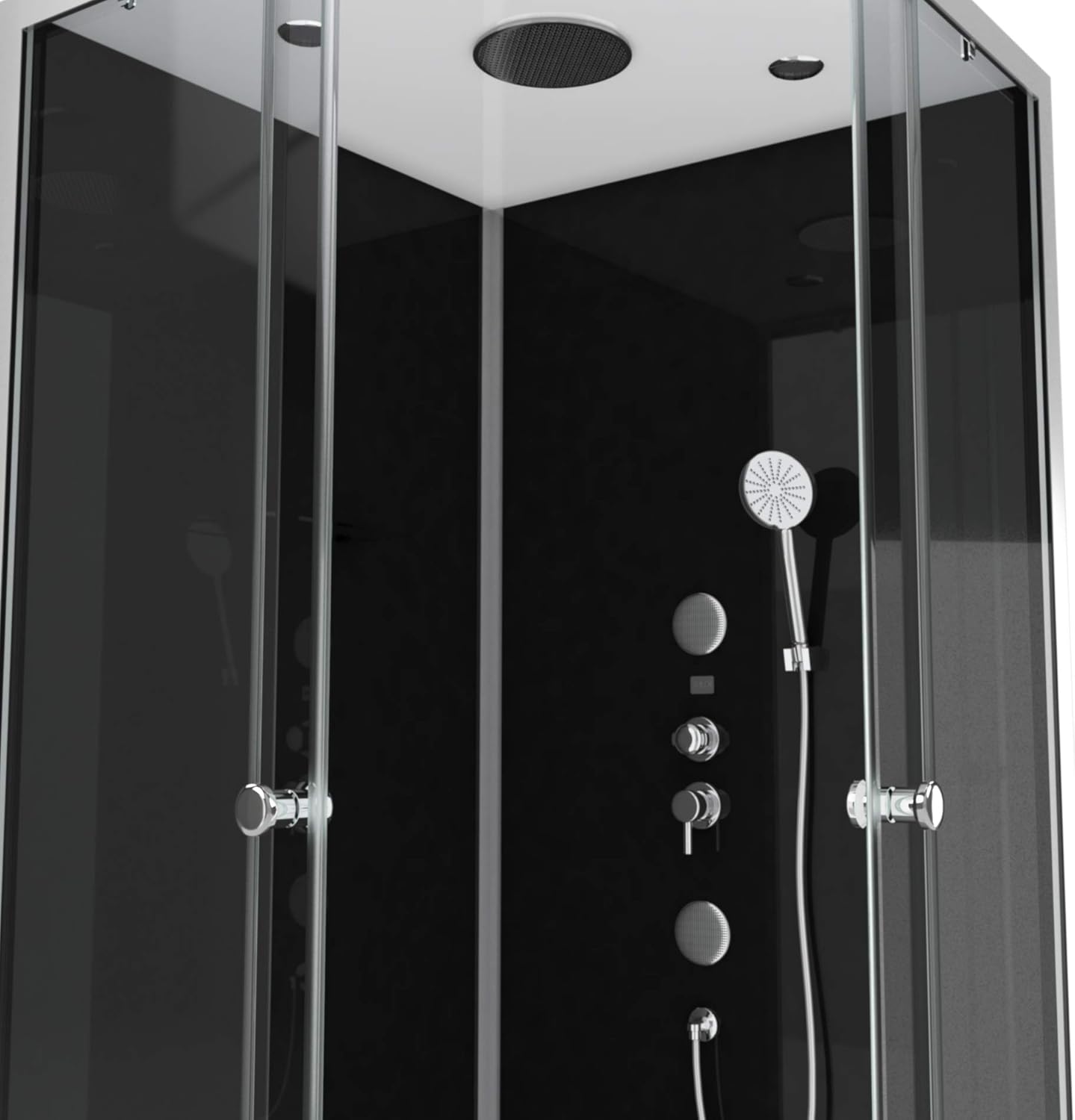 MARWELL Komplettdusche Fertigdusche Black Square 90 x 90 x 215 cm – Dusche im komplett Set inkl. Duschwanne und Armatur- Eckdusche mit Eckeinstieg