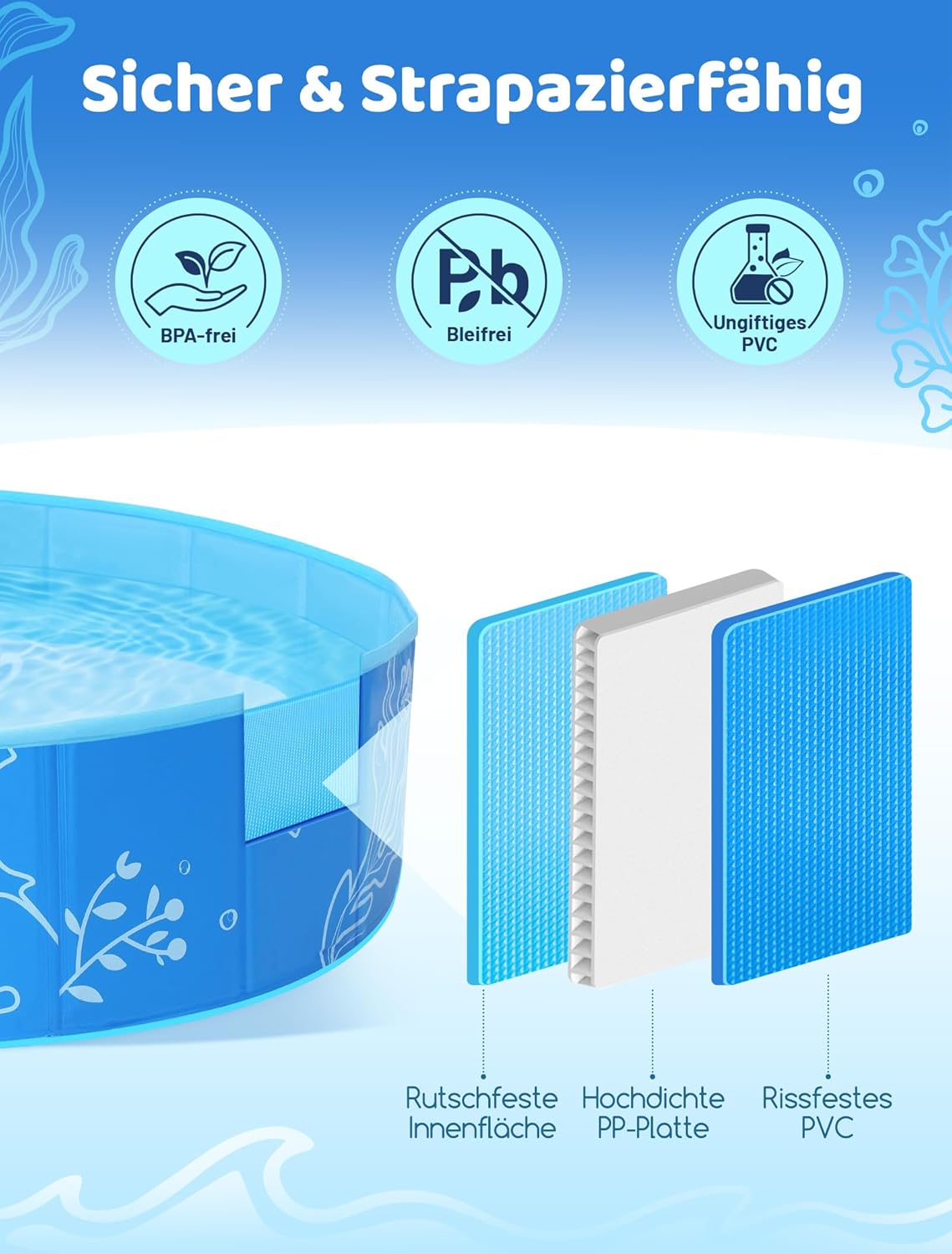 Hikiddy Schattiges Planschbecken für Kinder: 119,4 cm Pop-Up-Babypool mit Schatten für Sommer, Strand, Garten, Badespielzeug, Blau