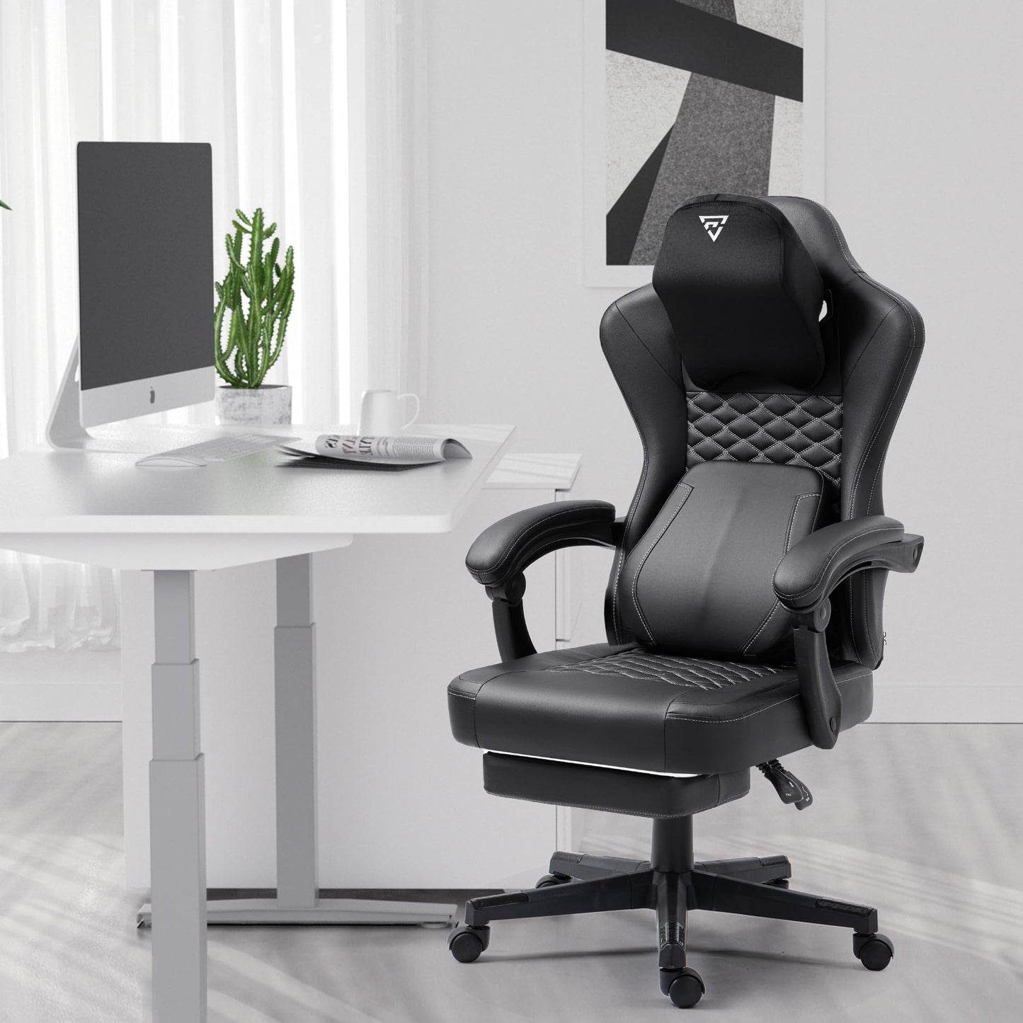 Vigosit Gaming Chair with Heated Massage Lumbar Support, Fabric Gamer Chair with Bag Spring Cushion and Footrest, Horse and High Gamer 150 kg Load Capacity (Pale Pink)