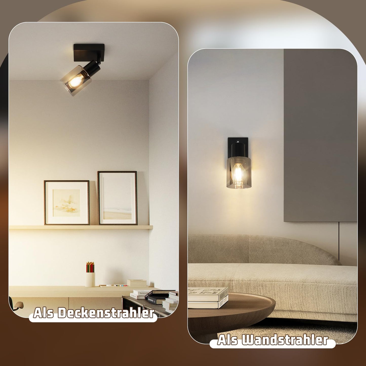 Kowanie Deckenlampe Vintage 6 flammig: Industrial Wohnzimmerlampe Schwarz Deckenleuchte Wohnzimmer retro Kronleuchter aus Glas Deckenbeleuchtung inkl. 6 × E14 2700K Leuchtmittel für Küche