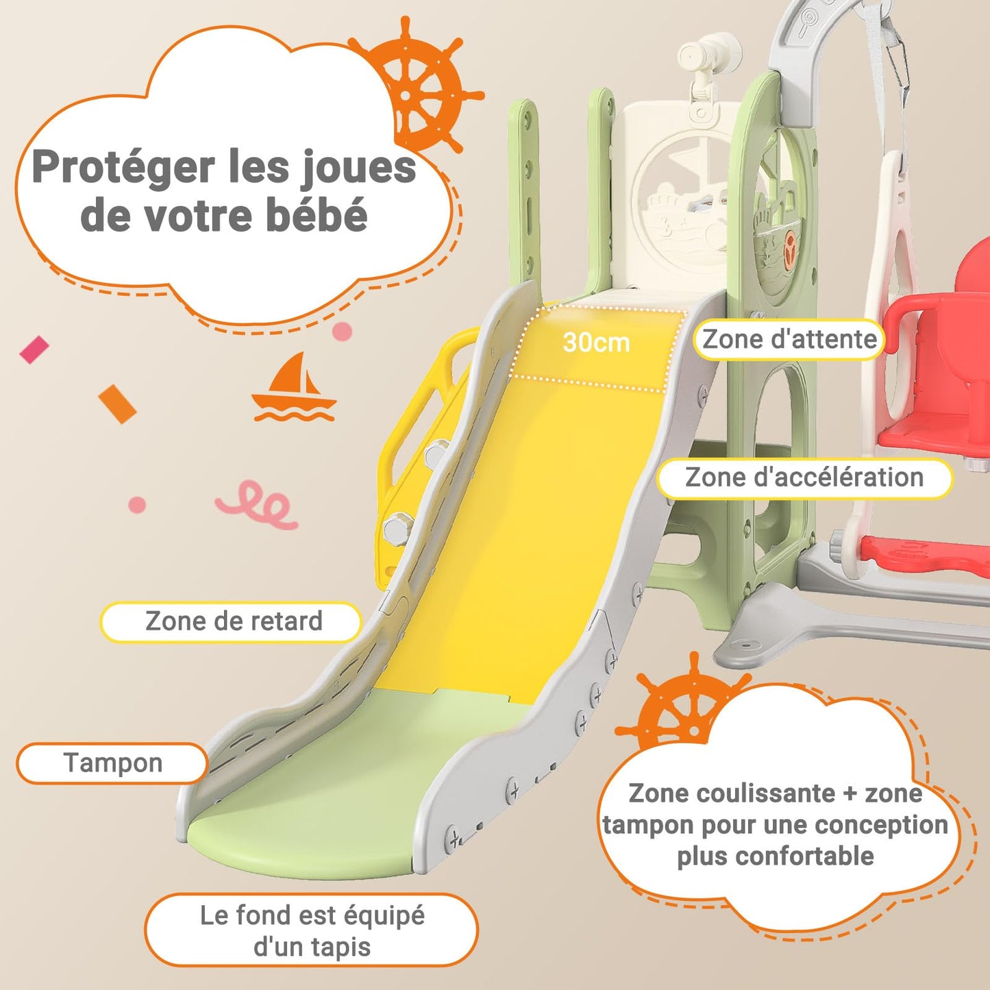 Kinderrutsche, Babyschaukel, 4 in 1, mit Schaukeln, Treppen, Gleiten, Basketballgestellen, Spielplatz für drinnen und draußen, multifunktionale Rutsche (Rosa, Kaninchen)