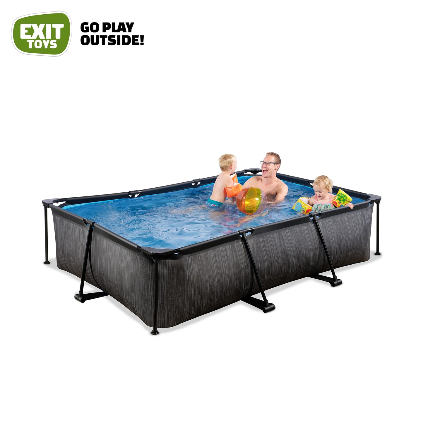 EXIT Toys Soft Grey Pool - 300x200x65cm - Rechteckiger, Kompakter Rahmenpool mit Kartuschenfilterpumpe - Leicht Zugänglich - Für Kleinkinder Geeignet - Starker Rahmen - Einzigartiges Design - Grau