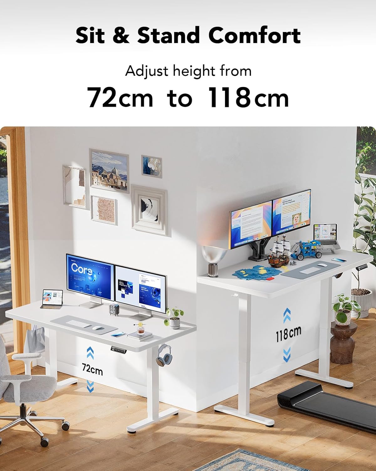 HUANUO Höhenverstellbarer Schreibtisch 160x80cm,25MM Ganze Tischplatte mit Bürstenloser Motor,Ergonomischer Steh-Sitz Tisch Stehpult,Einfache Montage Elektrischer Stehschreibtisch für Homeoffice