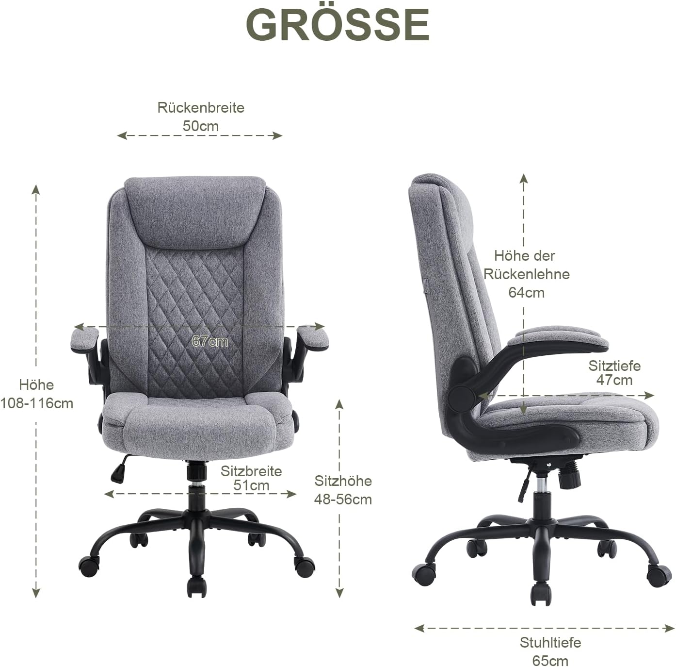 CASTLOVE Bürostuhl Ergonomisch Schreibtischstuhl Chefsessel Mit Gepolsterten Armlehnen Klappbar, H?henverstellung, Wippfunktion und Kopfstütze Bequem für Home-Office Bürostuhl 150kg Beige Stoff
