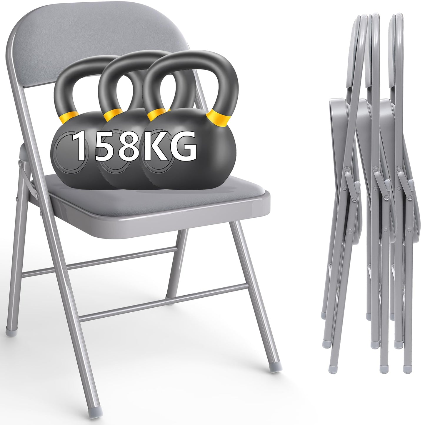 Asdsed Klappstuhl 4er Set, Klappstühle Gepolstert, Klappstuhl bis 158KG Gepolstert mit Starker Stahlrahmen, Faltbarer Klappstühle Platzsparender Schreibtischstuhl für Haus Büro Garten Balkon Party