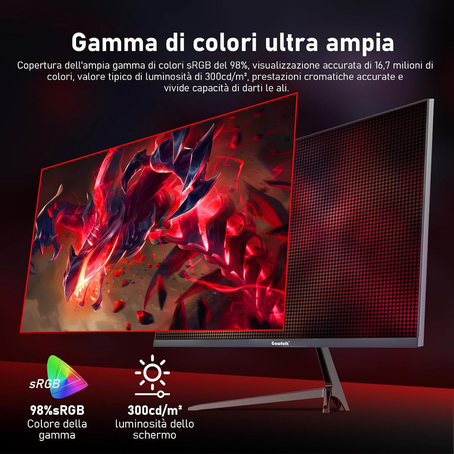 Gawfolk PC Monitor 32 Zoll UHD 4K 60Hz, Ultraklar (3840×2160p) Computer Bildschirm mit FreeSync, HDMI, DisplayPort, 178° Betrachtungswinkel, Unterstützt VESA100*100mm