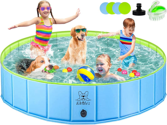KHOLEZ Hundepool, 120 x 30CM Hundebadewanne für Große Kleine Hunde, Faltbarer Hund Planschbecken für Kinder, Tragbar Swimmingpool Schwimmbecken rutschfest mit Badebürste Ablassventil PVC-Aufnäher x 4
