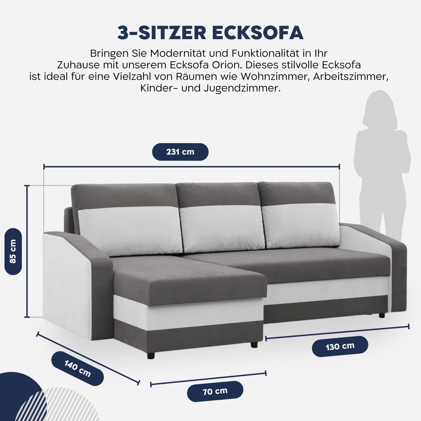 Mebligo Orion Corner Sofa with Sleep Function and Bed Box Black + Pink