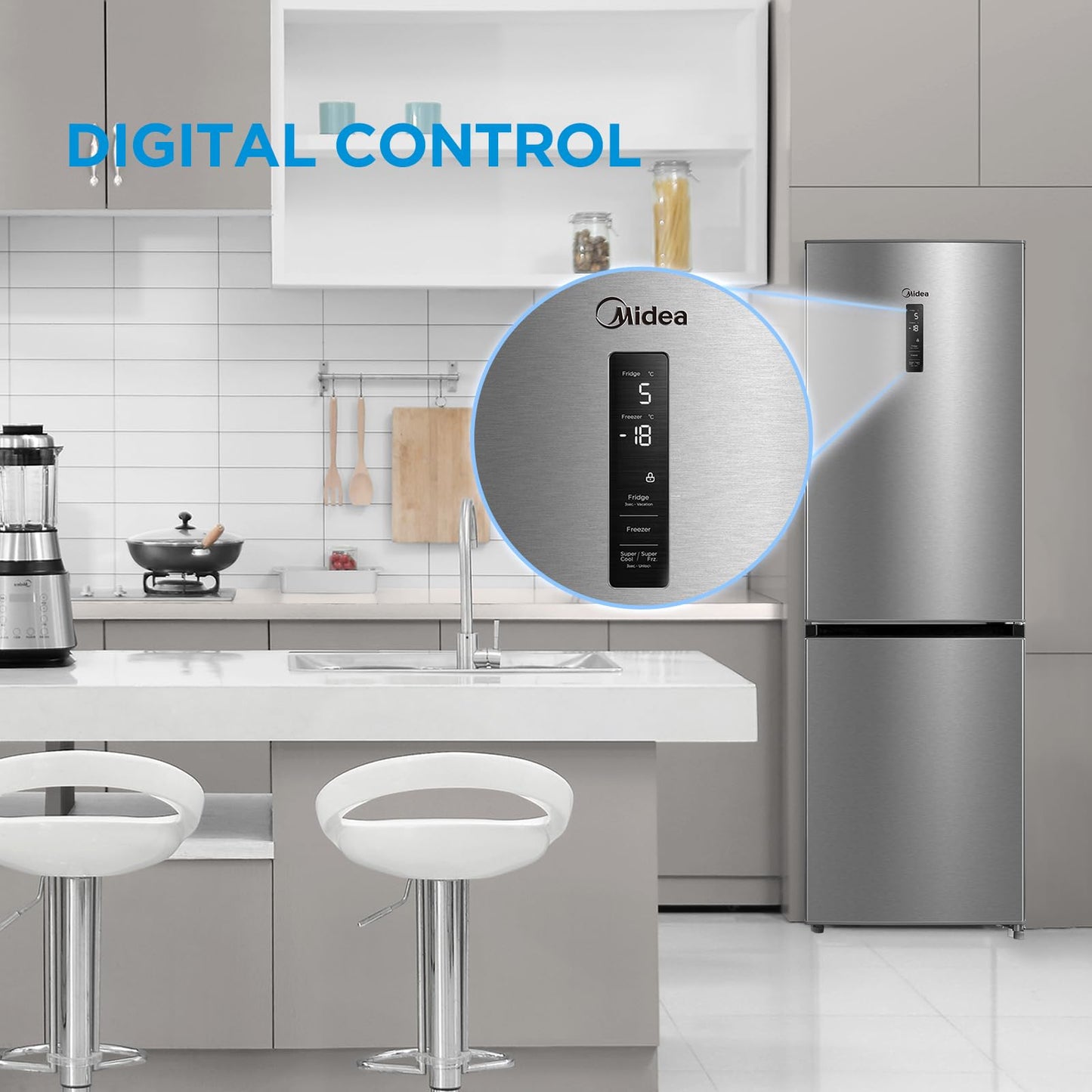 Midea MERB276FGE02A Kühl-/Gefrierkombination/180 cm Höhe/NoFrost/Doppelte Steuerung/Super-Kühlfunktion/219 kWh/Jahr/199L Kühlteil/71L Gefrierteil