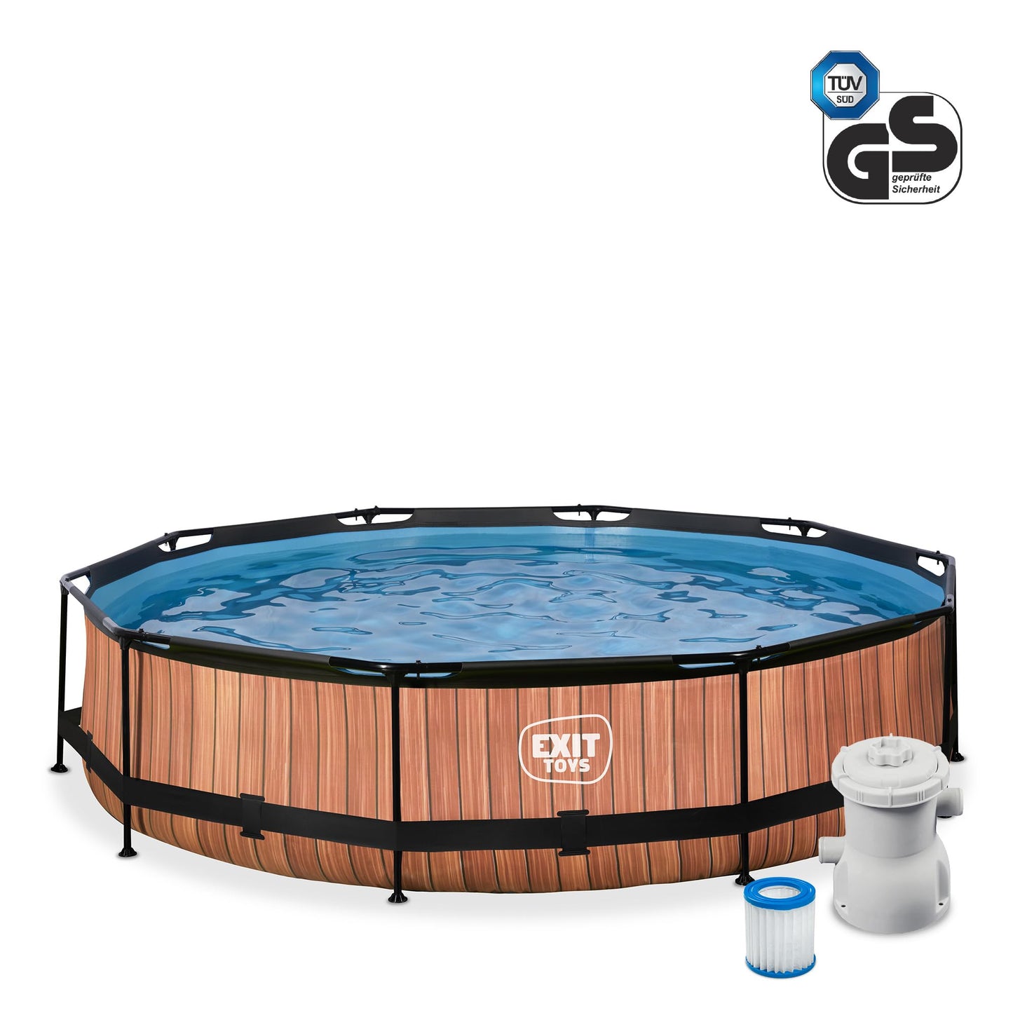 EXIT Toys Soft Grey Pool - 300x200x65cm - Rechteckiger, Kompakter Rahmenpool mit Kartuschenfilterpumpe - Leicht Zugänglich - Für Kleinkinder Geeignet - Starker Rahmen - Einzigartiges Design - Grau