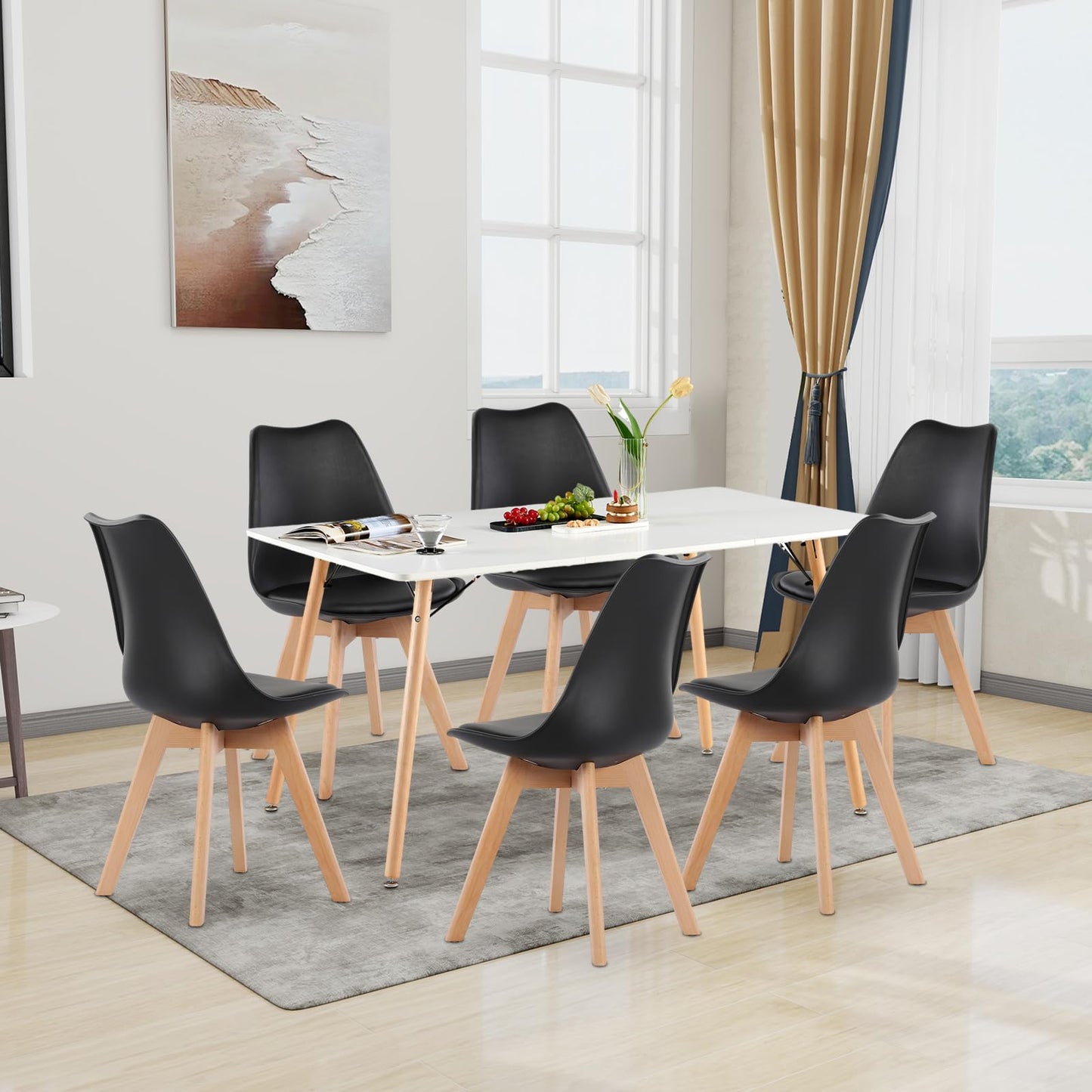 H.J WeDoo Esszimmergruppe mit 4 Essstühlen, Rechteckig Esstisch und Stühle für Esszimmer, Küche, Wohnzimmer, Weißer Esstisch und Graue Stühle