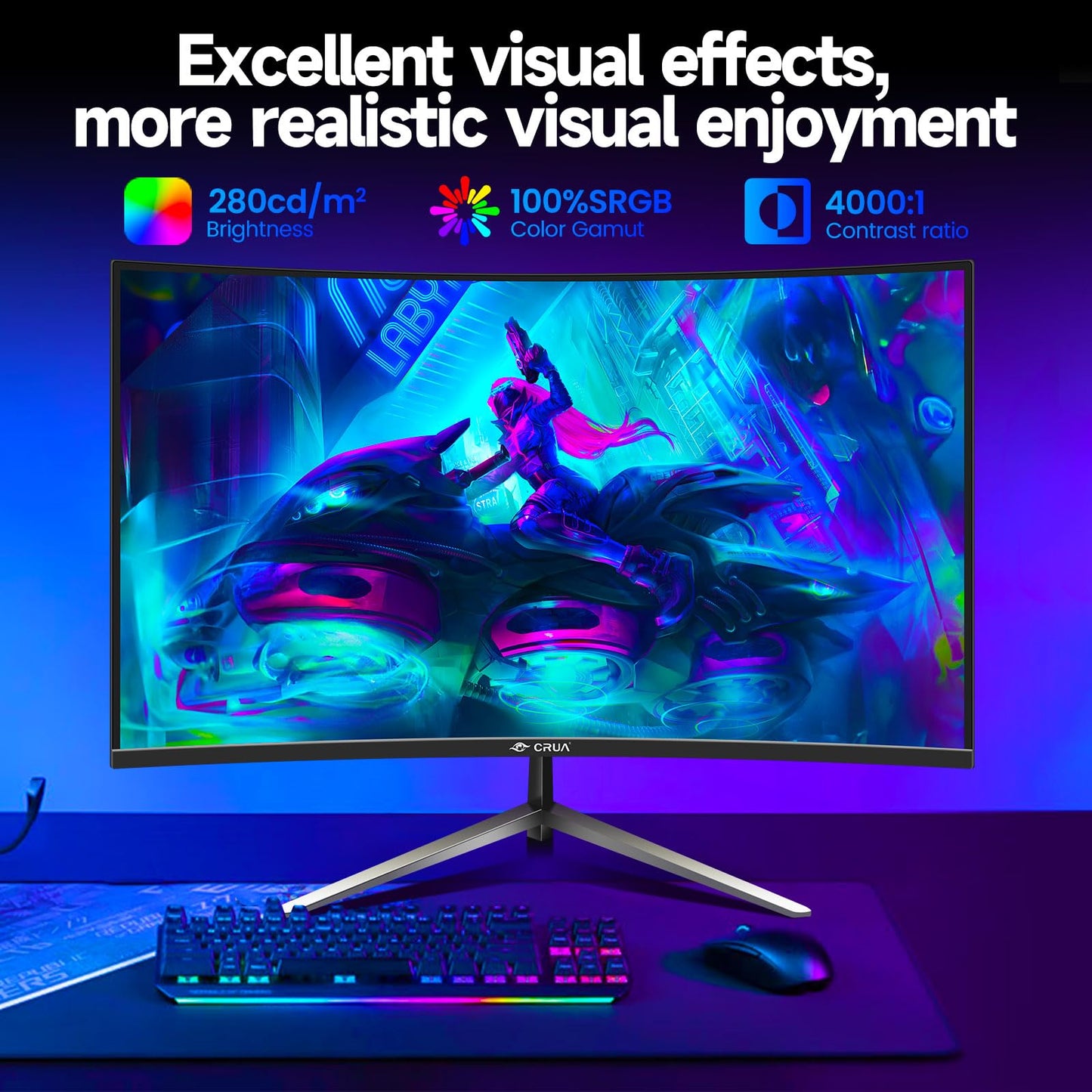 32 Zoll Curved Gaming Monitor, 1K Full HD 1080P (1920x1080), 240Hz, 1ms, 1500R, AdaptiveSync, DCI-P3 90%, SRGB100%, Eye Care
