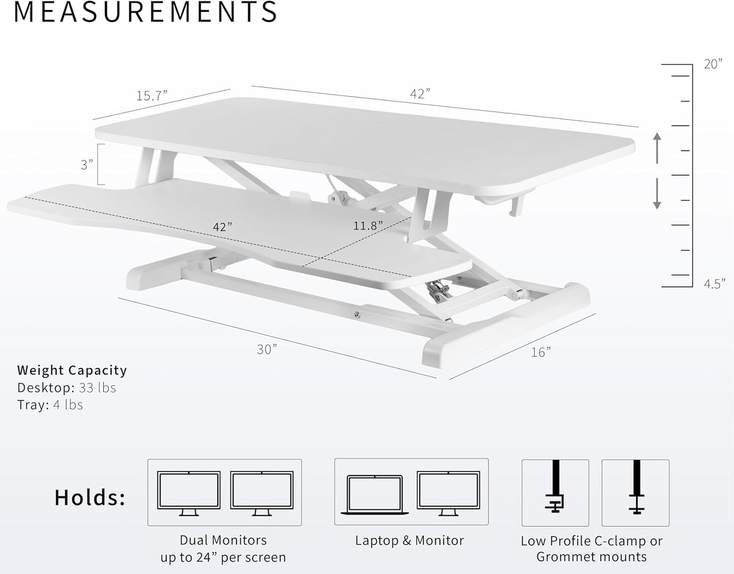 VIVO 32” Stehpult-Konverter mit höhenverstellbarem Aufsatz, Steh-Sitz-Arbeitsplatz für zwei Monitore und Laptop, mit breiter Tastaturablage, Schwarz, DESK-V000K