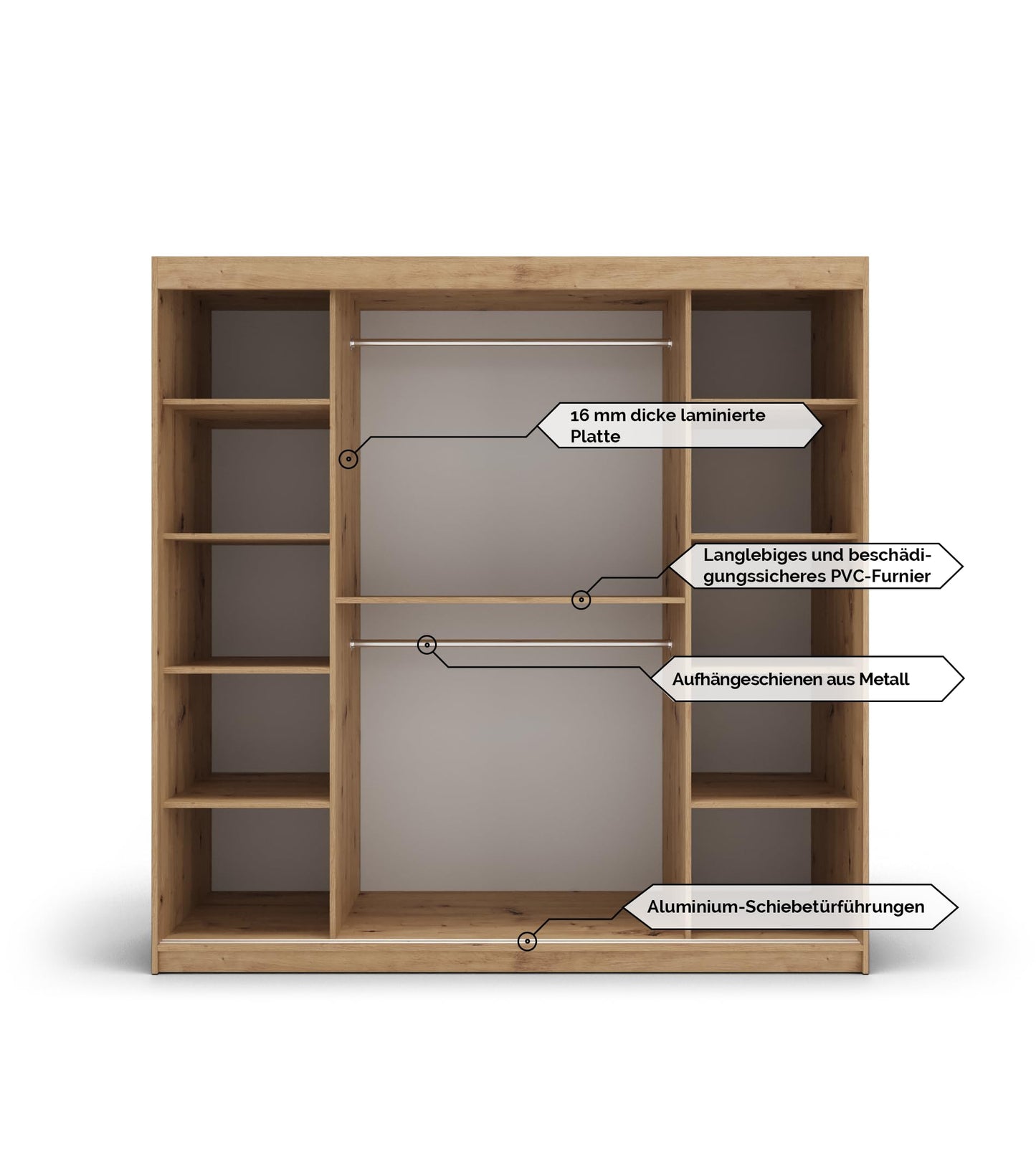 MEBLE KRYSPOL Verona 4 250 Bedroom Wardrobe Sliding Doors Cabinet with Mirror Wardrobe with Mirror Sliding Door Wardrobe Sliding Doors - 250 x 240 x 62 cm - Sonoma with Extension