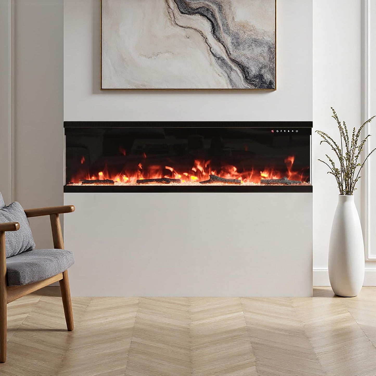 INMOZATA Elektrokamin 50''/127cm vertieft/freistehender elektrischer Kamin 3-Seiten-Glasanzeige Medien-Wand-Feuer mit 9-Farben Realistische LED Flammeneffekt Touch Fernbedienung für Überhitzungsschutz